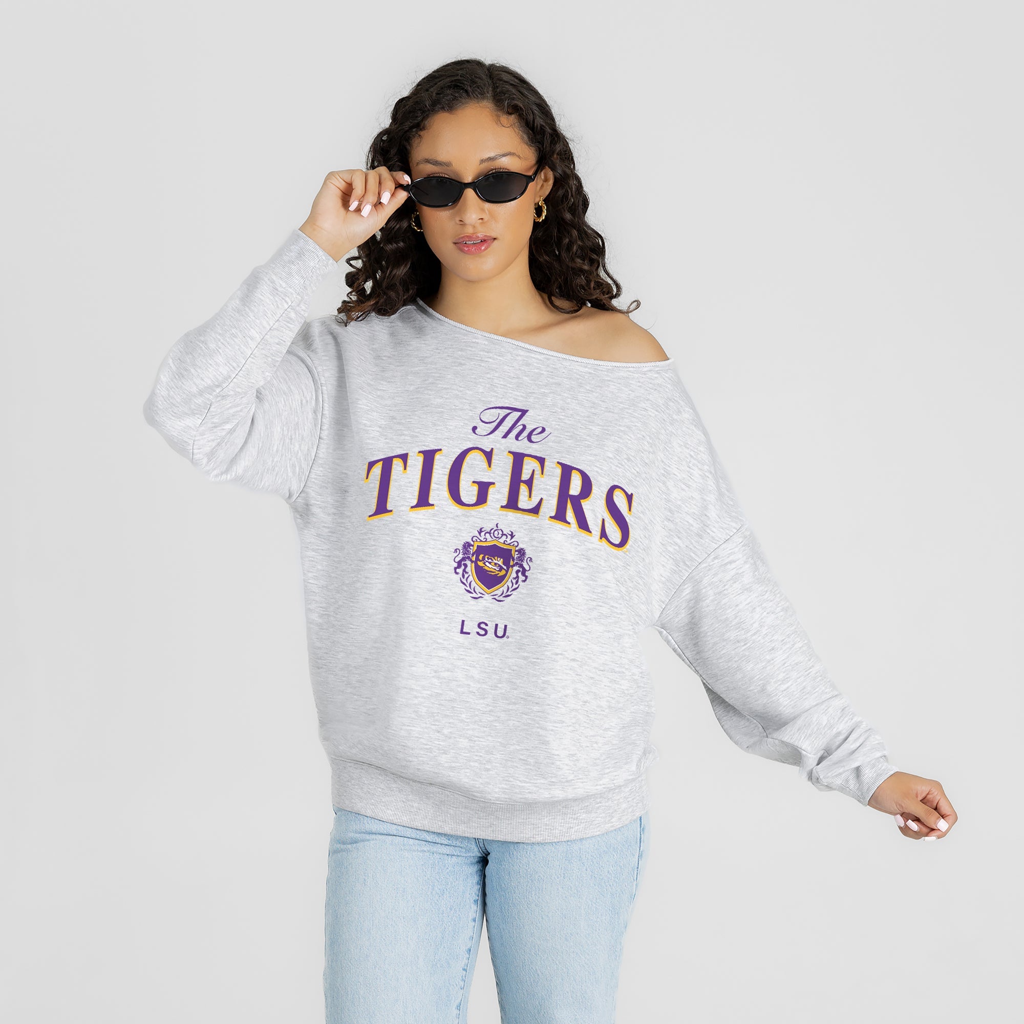 LSU TIGERS OFFSIDES ENERGY RELAXED OFF-SHOULDER TOP
