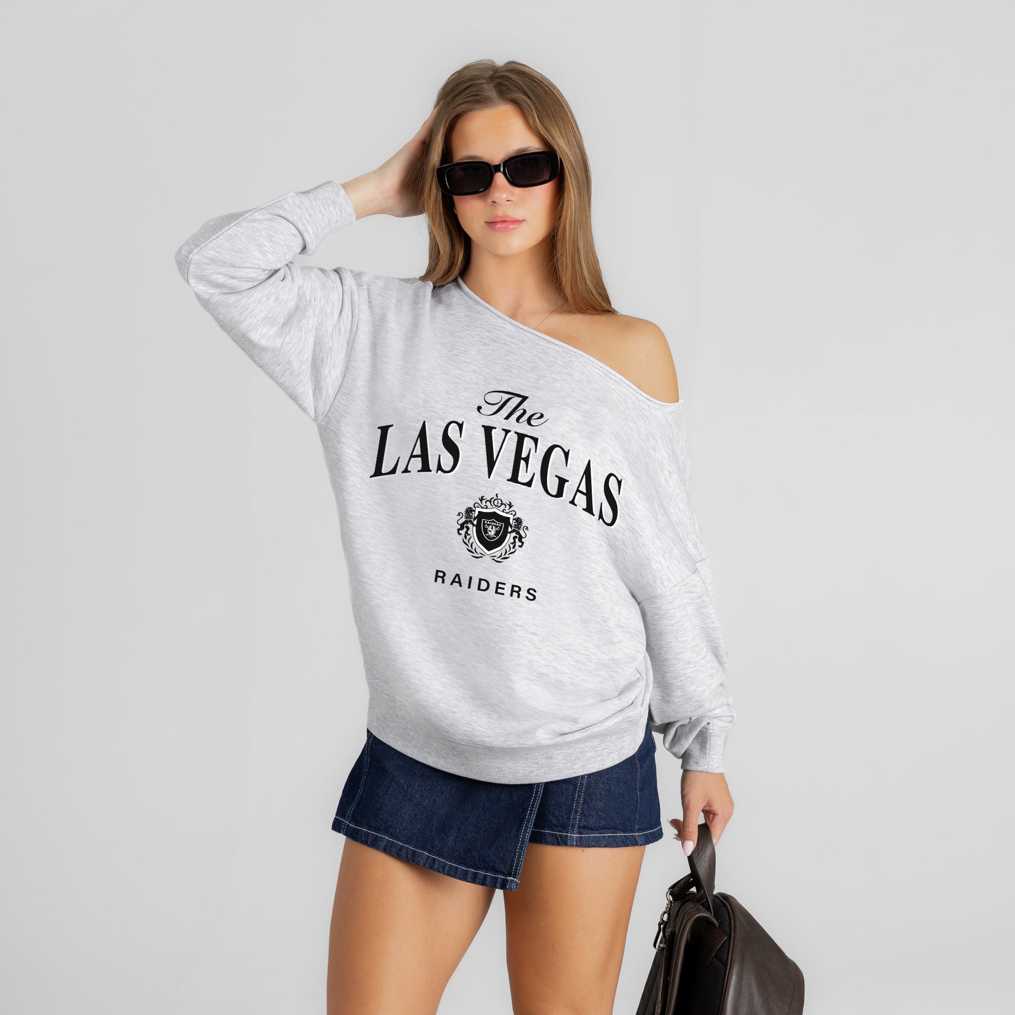 LAS VEGAS RAIDERS OFFSIDES ENERGY RELAXED OFF-SHOULDER TOP