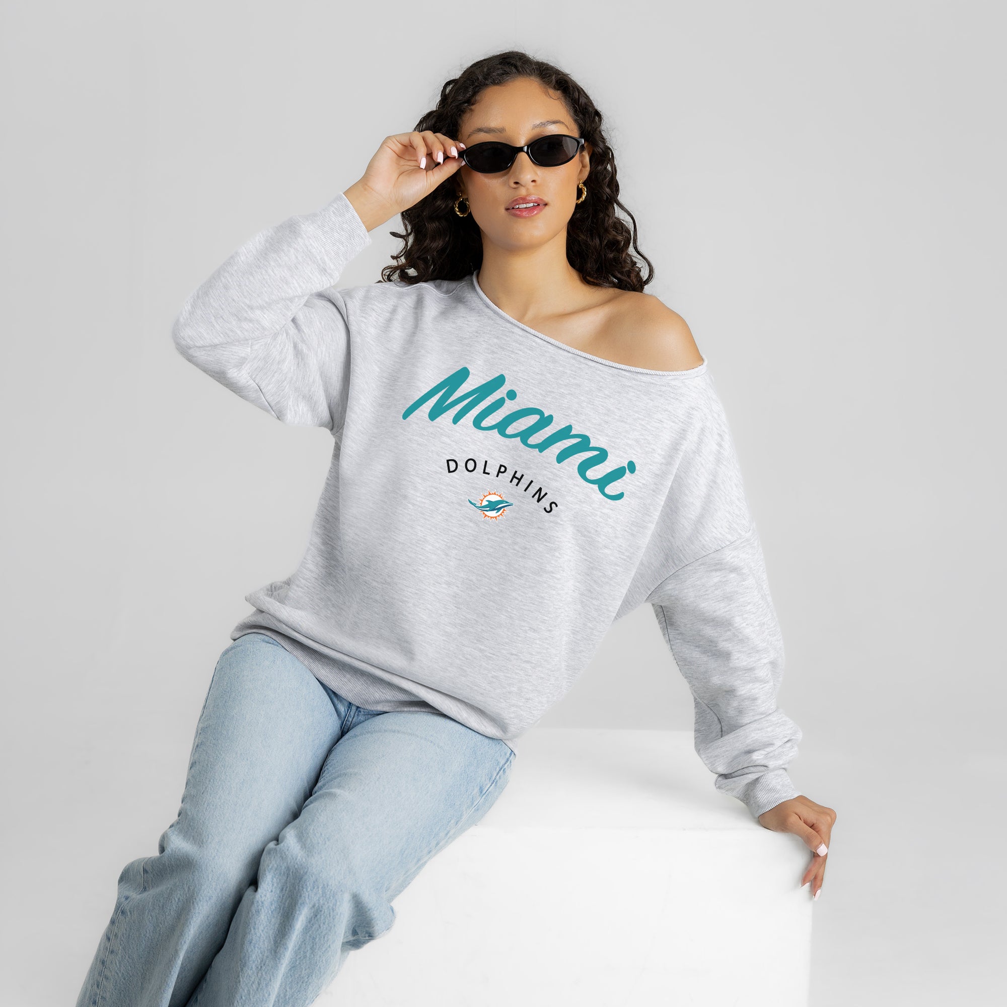 MIAMI DOLPHINS LEGACY STANDARD RELAXED OFF-SHOULDER TOP