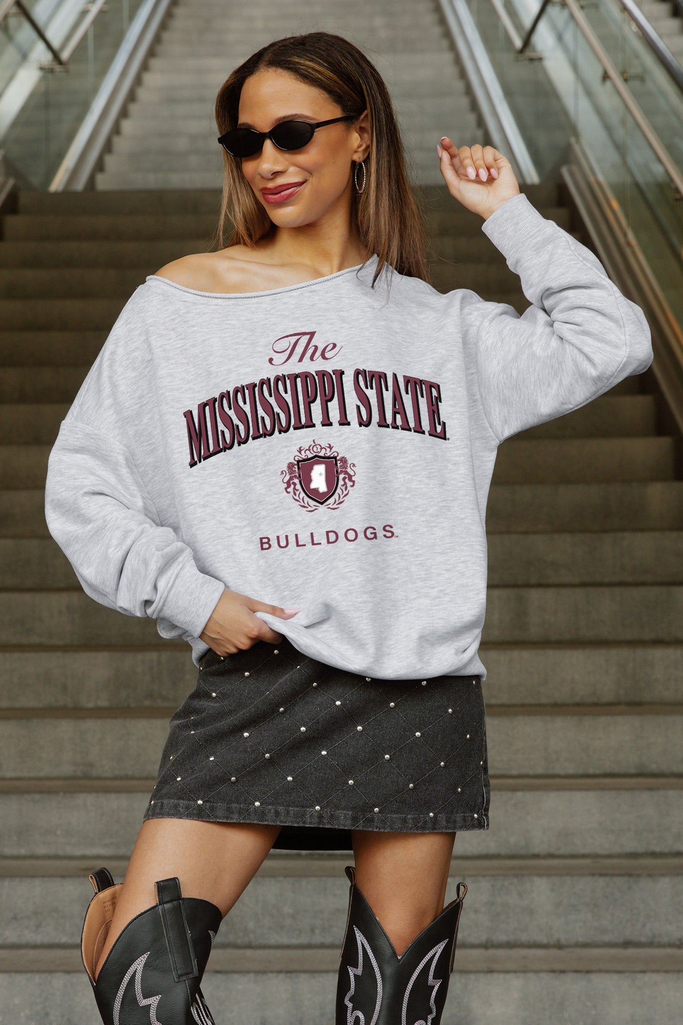MISSISSIPPI STATE BULLDOGS OFFSIDES ENERGY RELAXED OFF-SHOULDER TOP