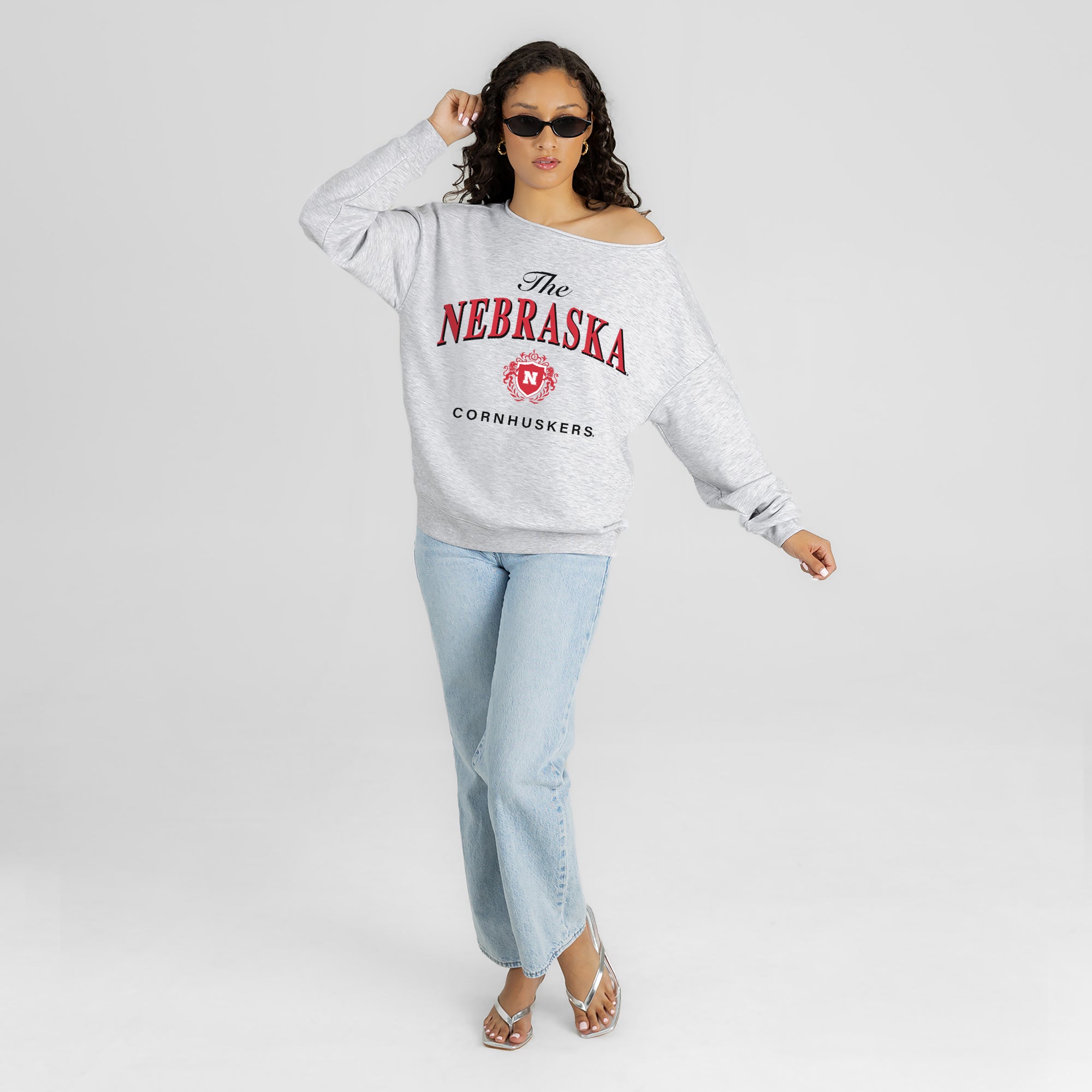 NEBRASKA CORNHUSKERS OFFSIDES ENERGY RELAXED OFF-SHOULDER TOP