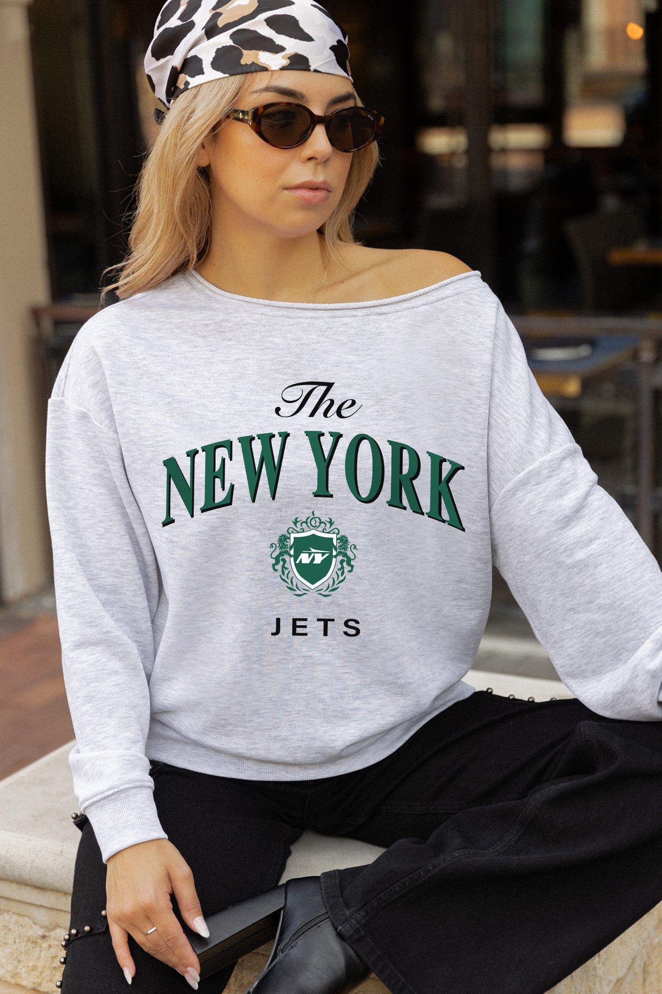 NEW YORK JETS OFFSIDES ENERGY RELAXED OFF-SHOULDER TOP