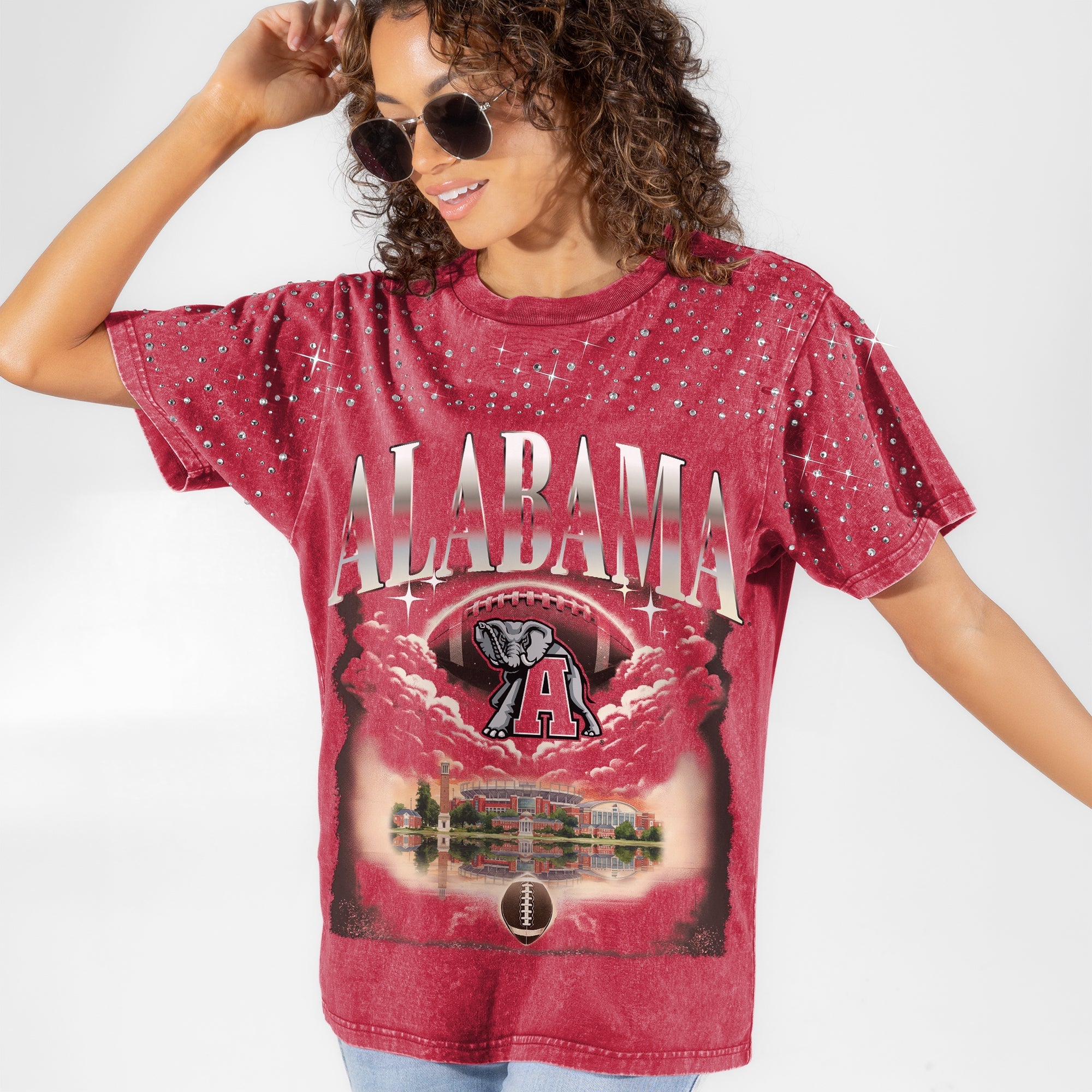 ALABAMA CRIMSON TIDE SKY'S THE LIMIT VINTAGE WASH RHINESTONE TEE