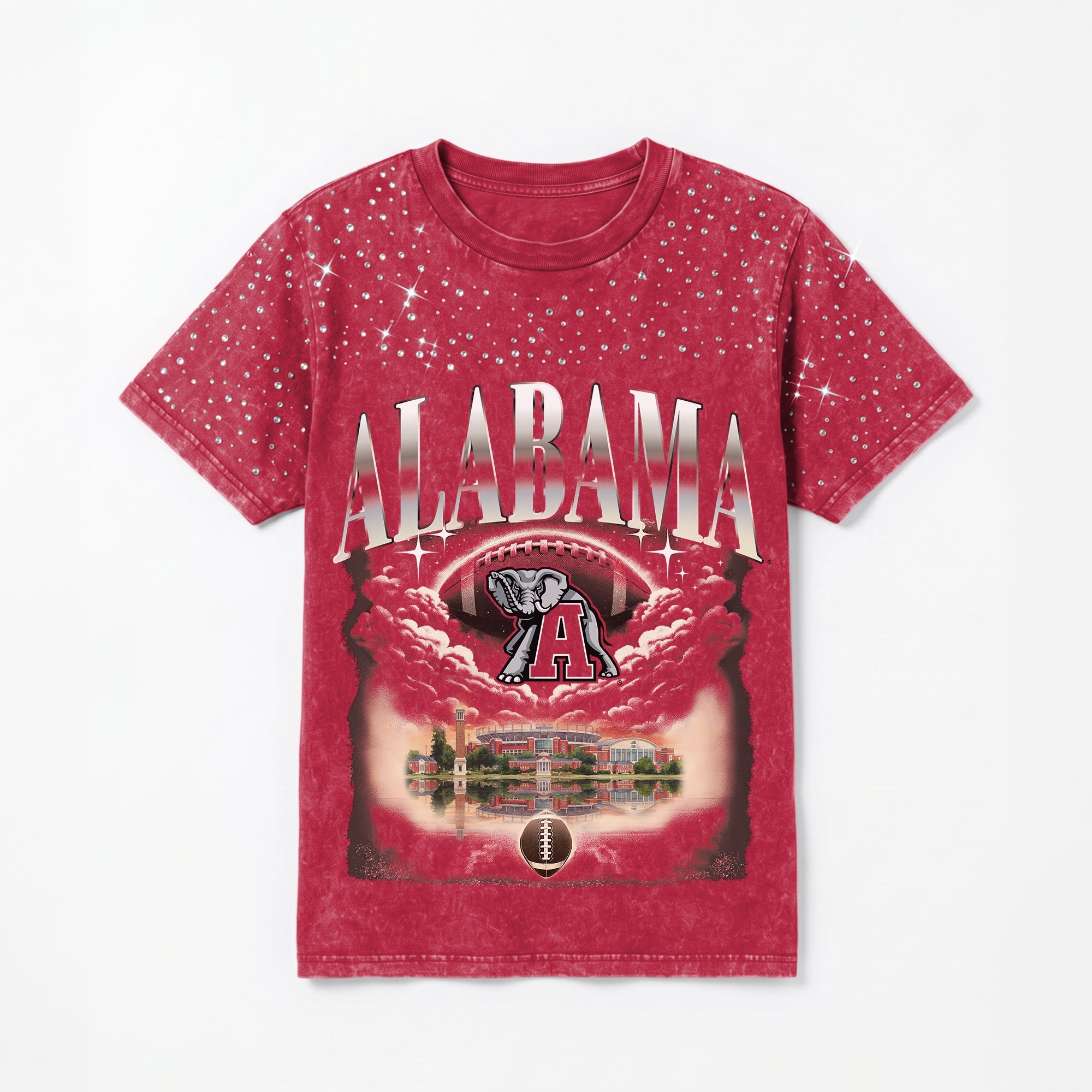 ALABAMA CRIMSON TIDE SKY'S THE LIMIT VINTAGE WASH RHINESTONE TEE