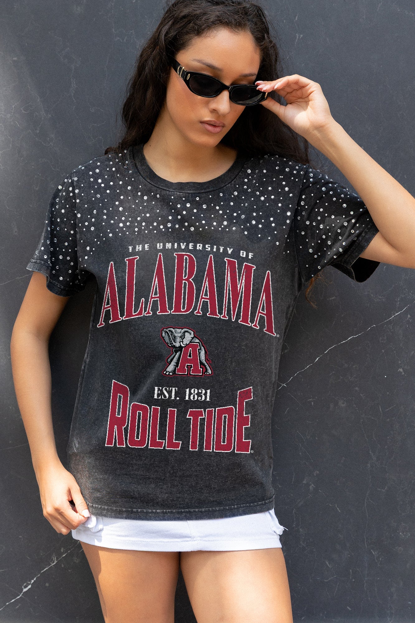 ALABAMA CRIMSON TIDE IN THE ZONE VINTAGE WASH RHINESTONE TEE