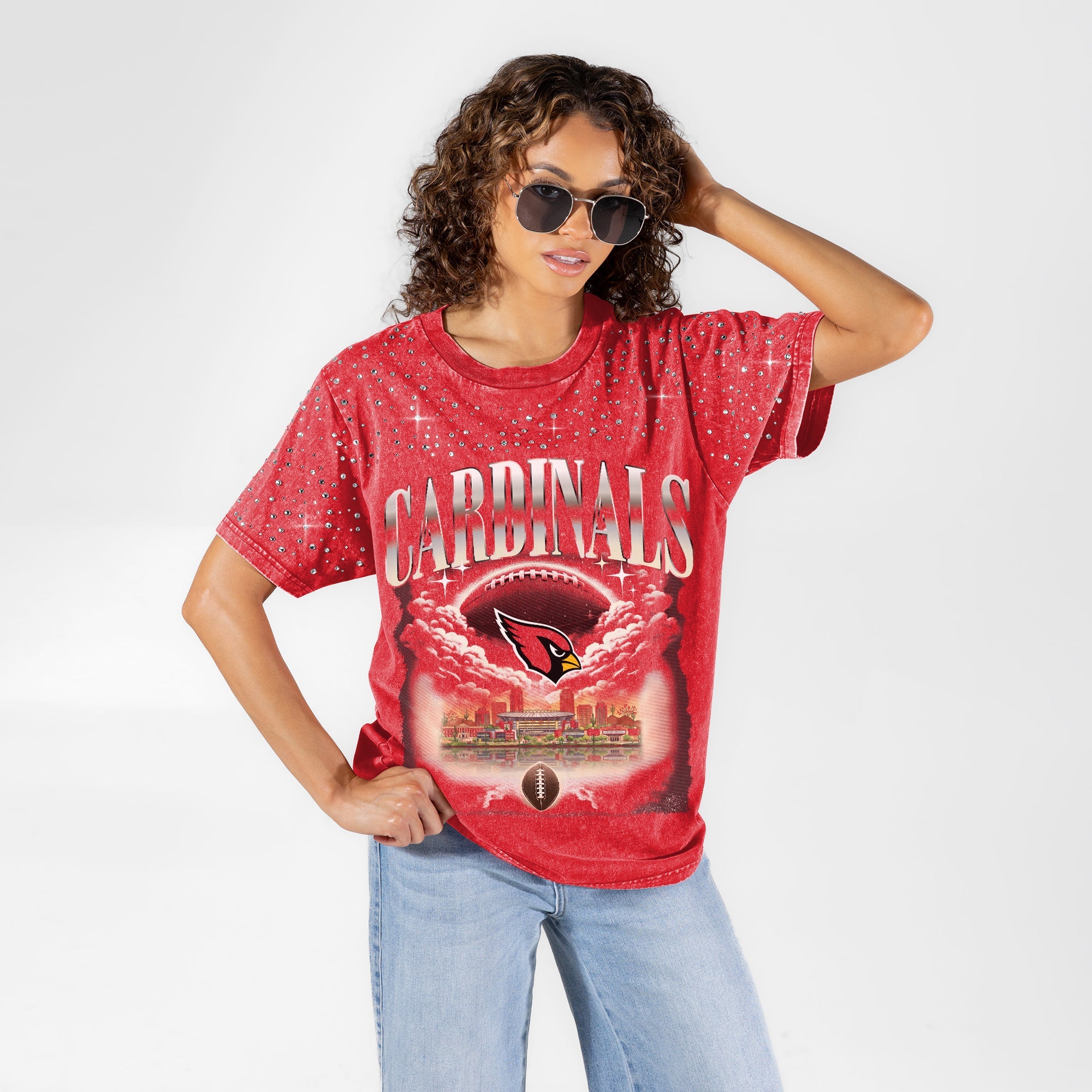 ARIZONA CARDINALS SKY'S THE LIMIT VINTAGE WASH RHINESTONE TEE