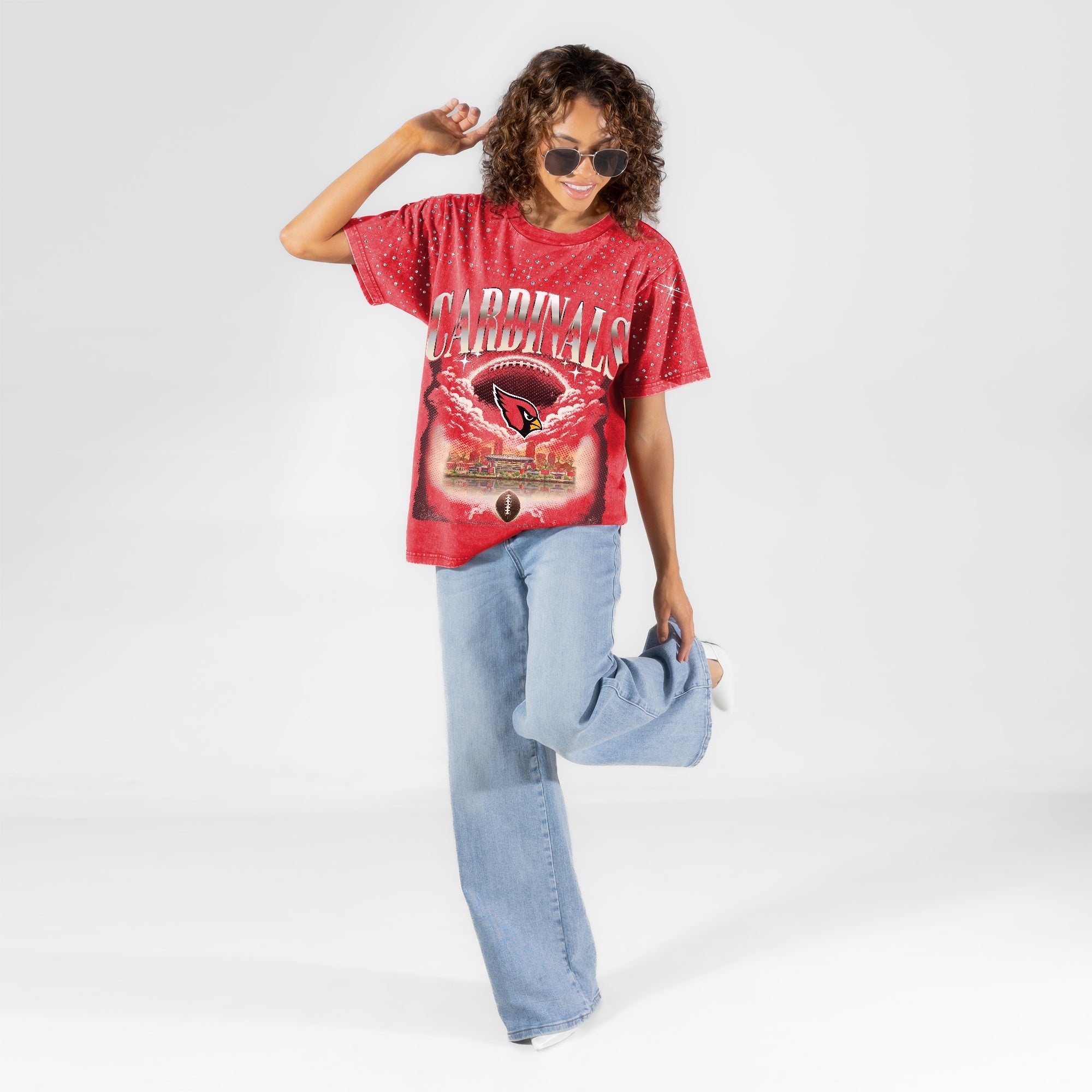 ARIZONA CARDINALS SKY'S THE LIMIT VINTAGE WASH RHINESTONE TEE
