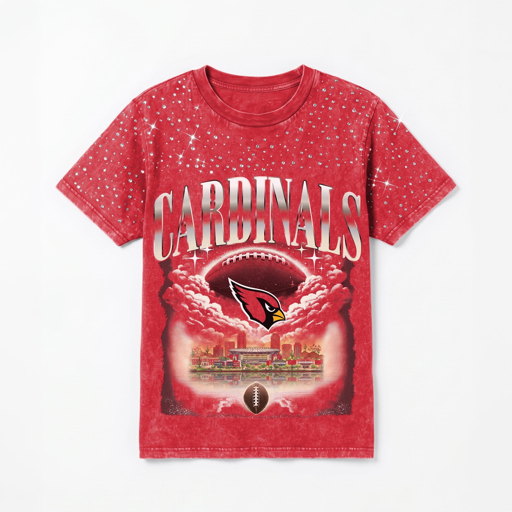 ARIZONA CARDINALS SKY'S THE LIMIT VINTAGE WASH RHINESTONE TEE