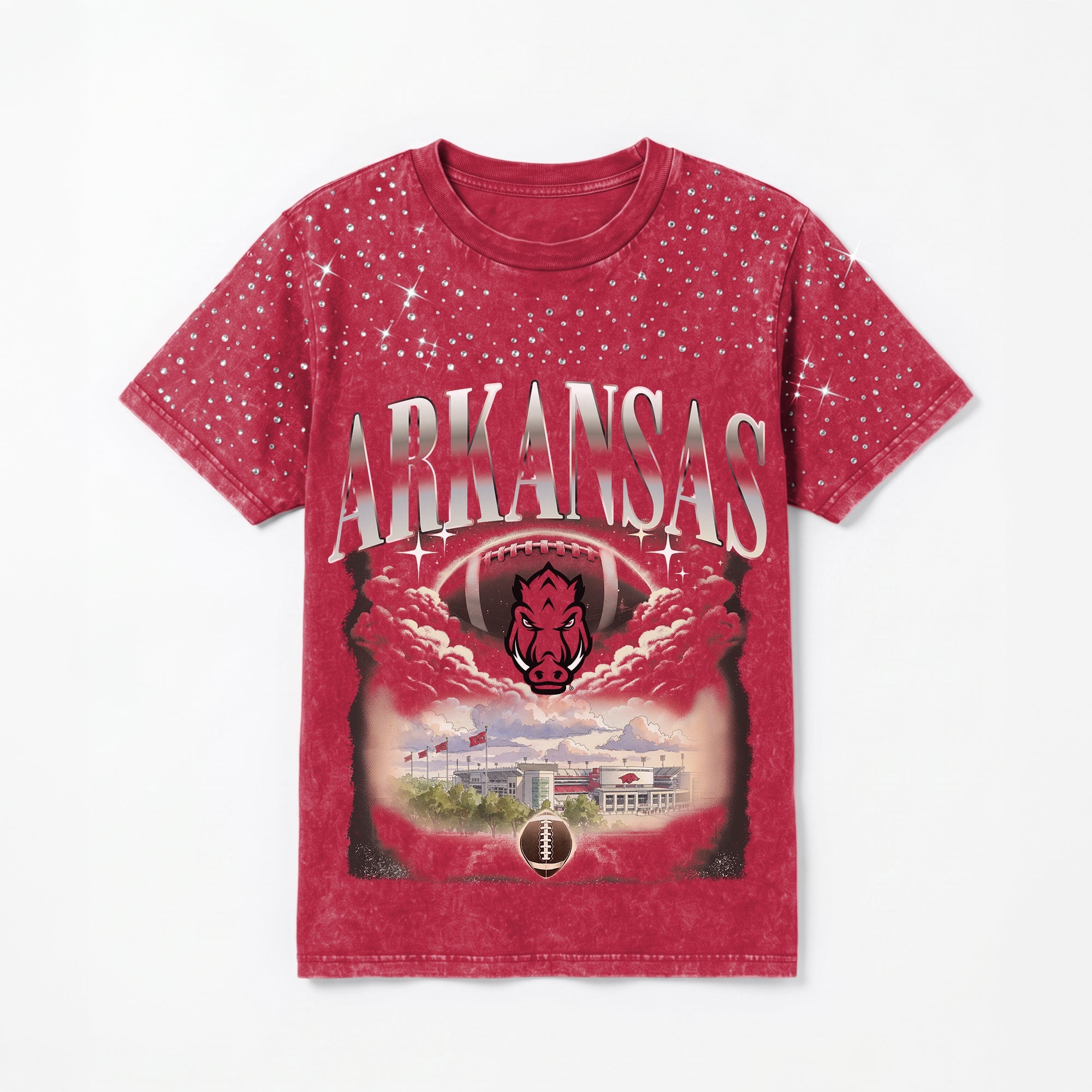 ARKANSAS RAZORBACKS SKY'S THE LIMIT VINTAGE WASH RHINESTONE TEE