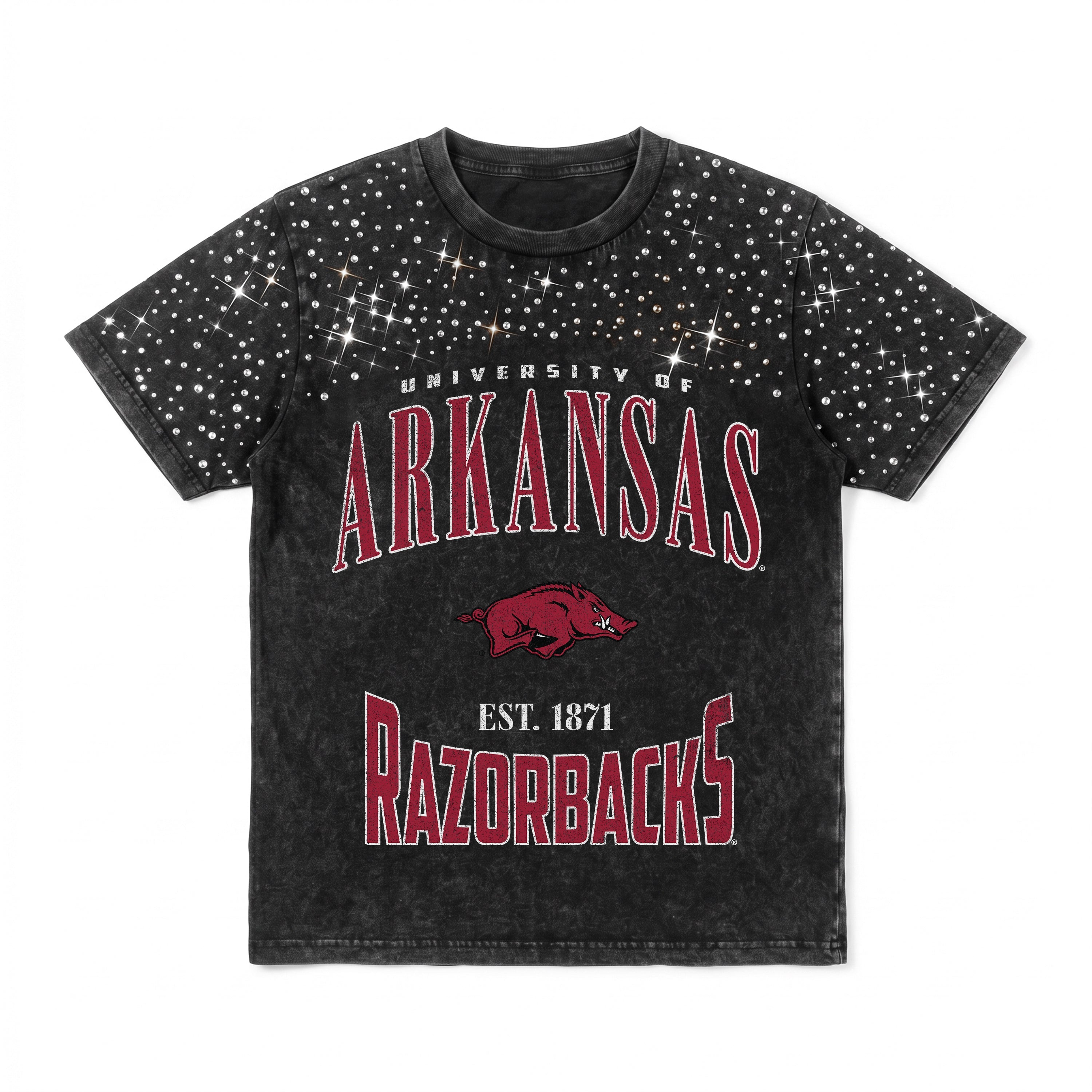 ARKANSAS RAZORBACKS IN THE ZONE VINTAGE WASH RHINESTONE TEE