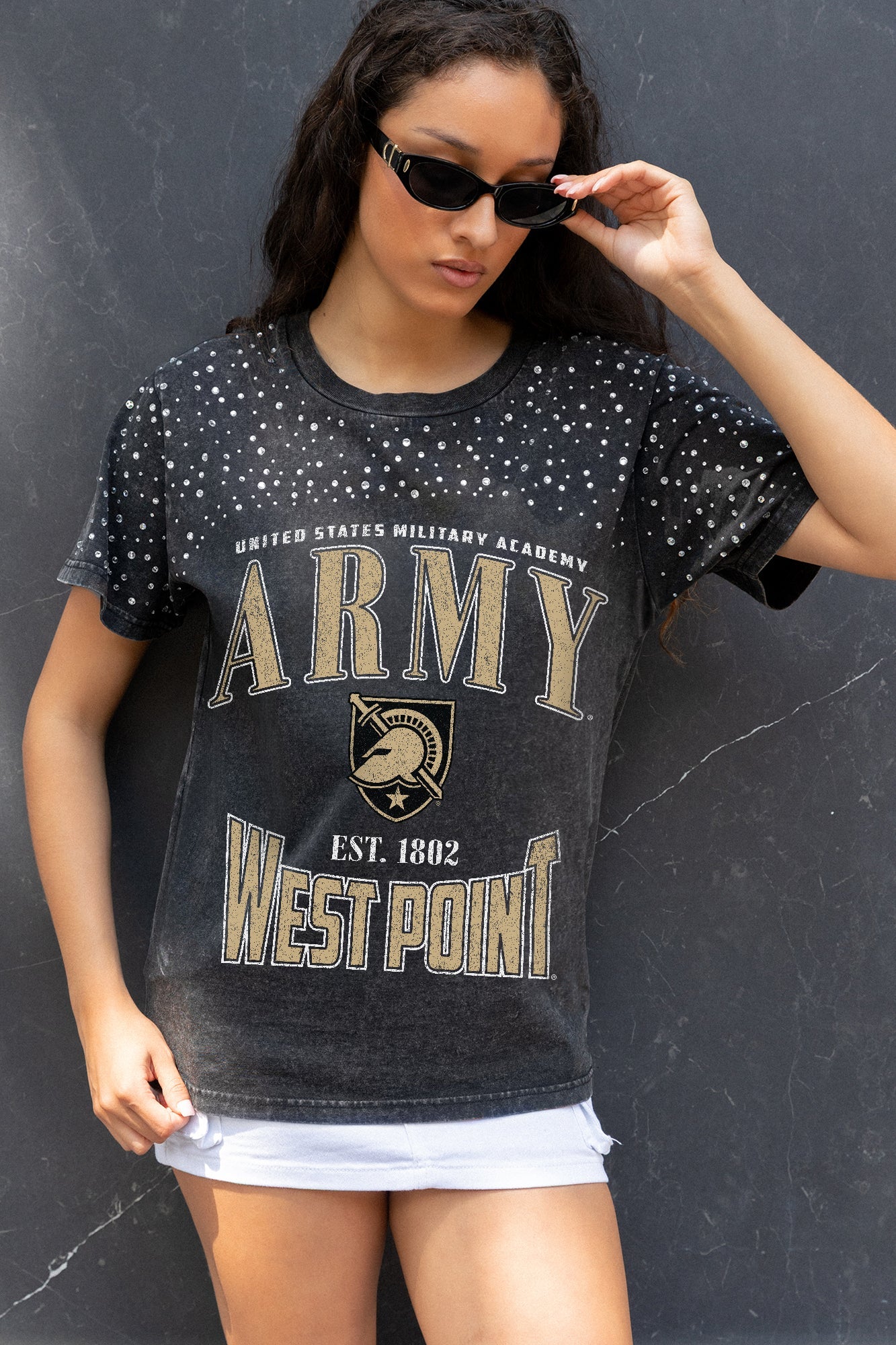 ARMY BLACK KNIGHTS IN THE ZONE VINTAGE WASH RHINESTONE TEE