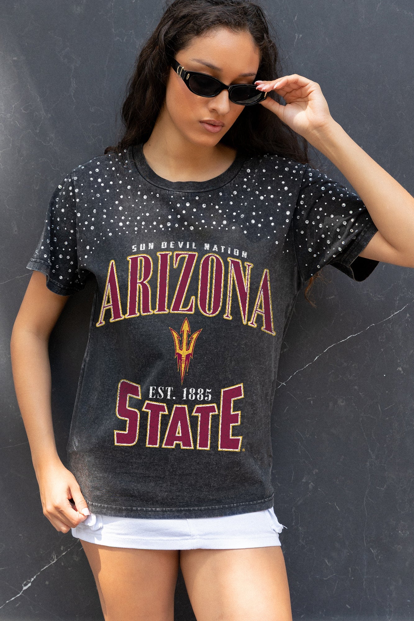 ARIZONA STATE SUN DEVILS IN THE ZONE VINTAGE WASH RHINESTONE TEE