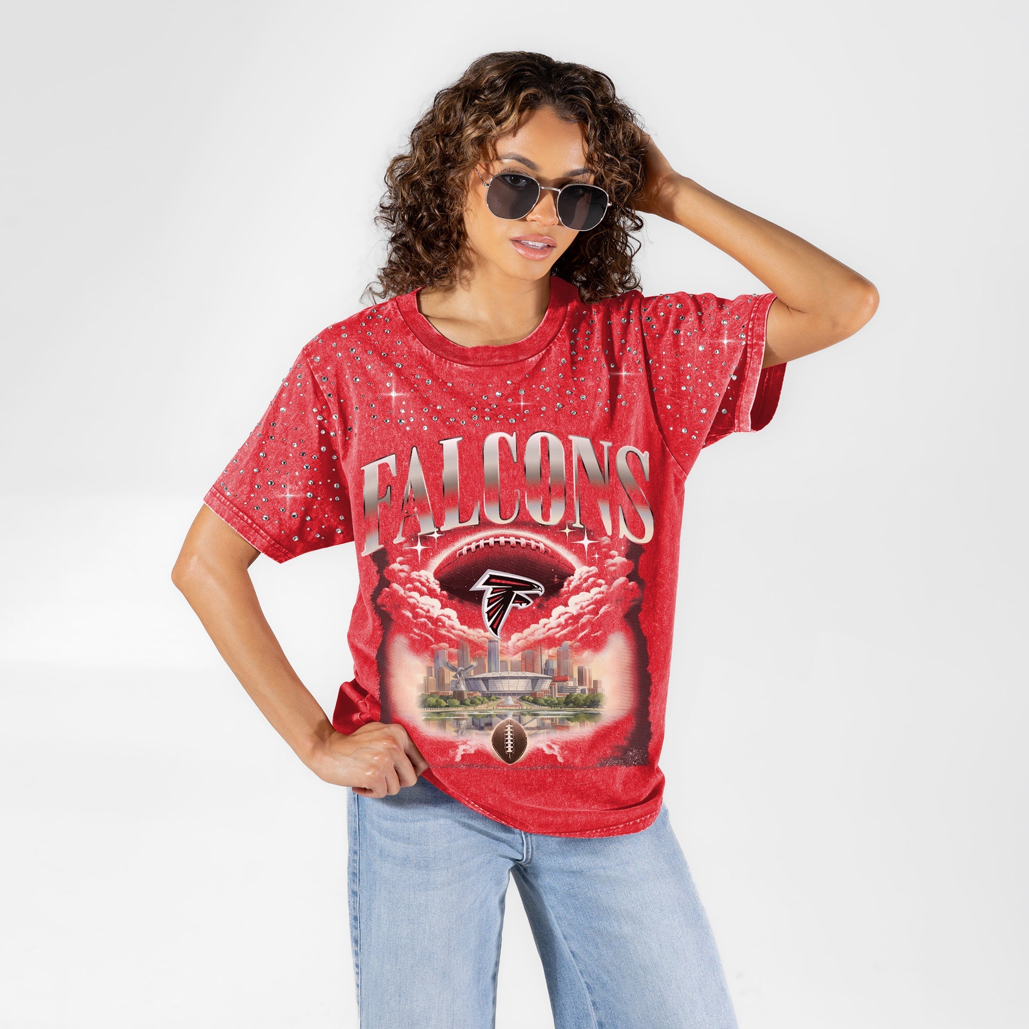 ATLANTA FALCONS SKY'S THE LIMIT VINTAGE WASH RHINESTONE TEE