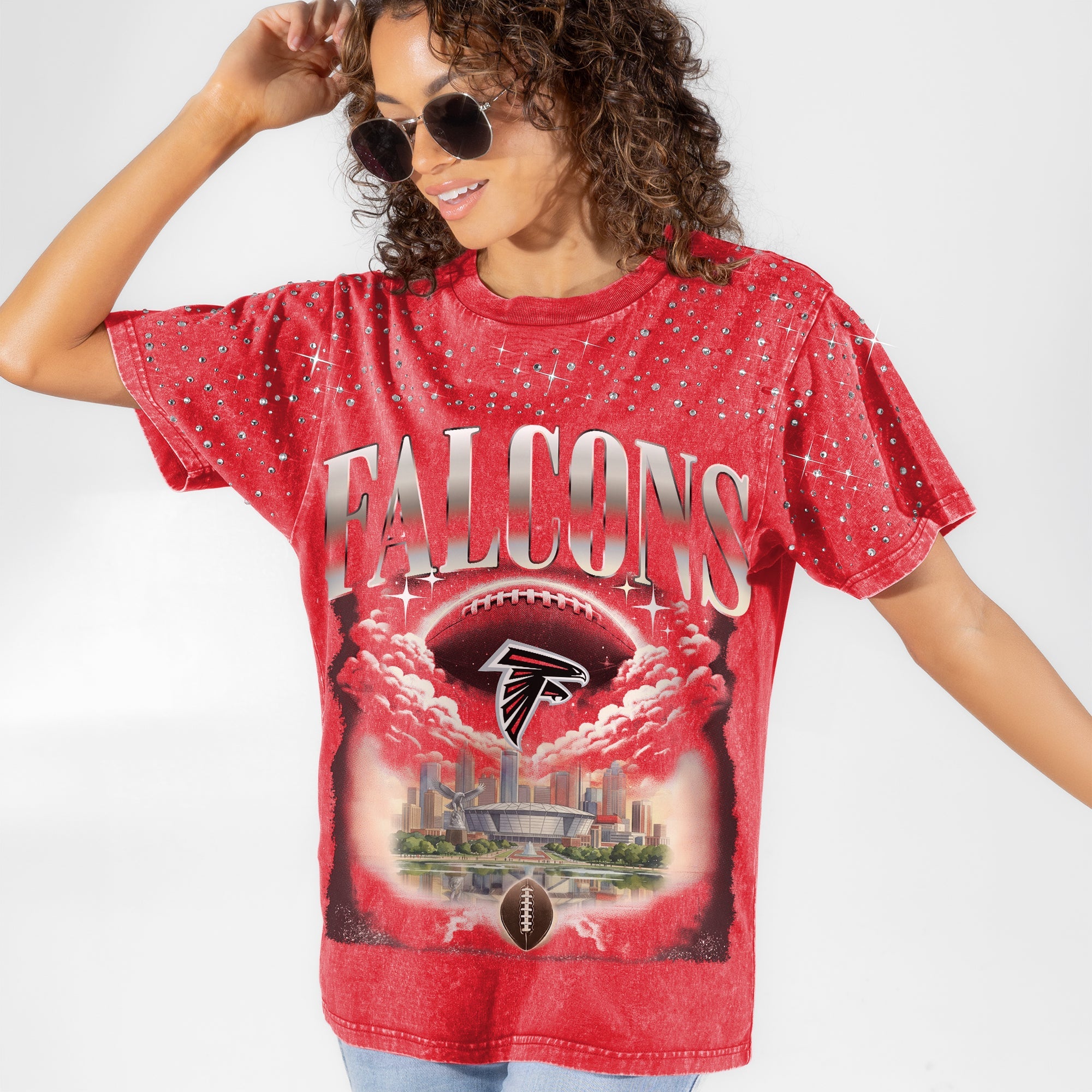 ATLANTA FALCONS SKY'S THE LIMIT VINTAGE WASH RHINESTONE TEE