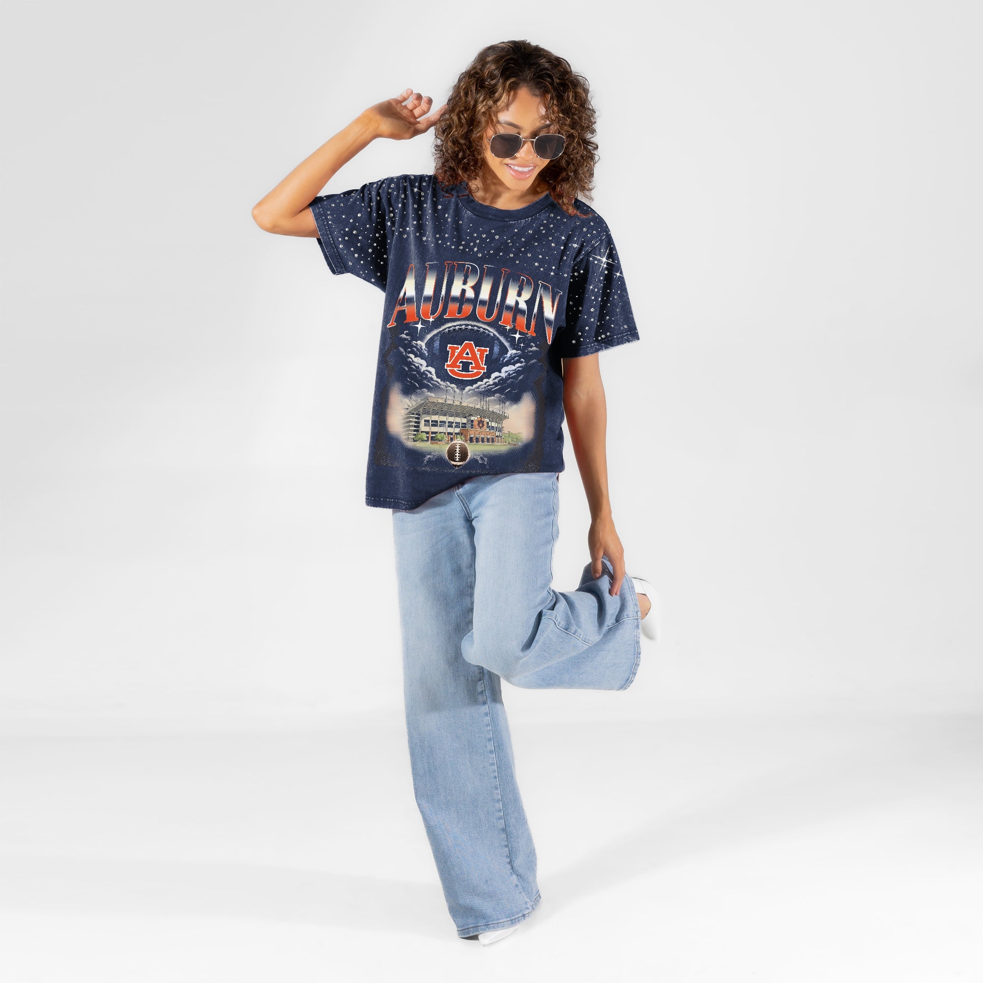 AUBURN TIGERS SKY'S THE LIMIT VINTAGE WASH RHINESTONE TEE