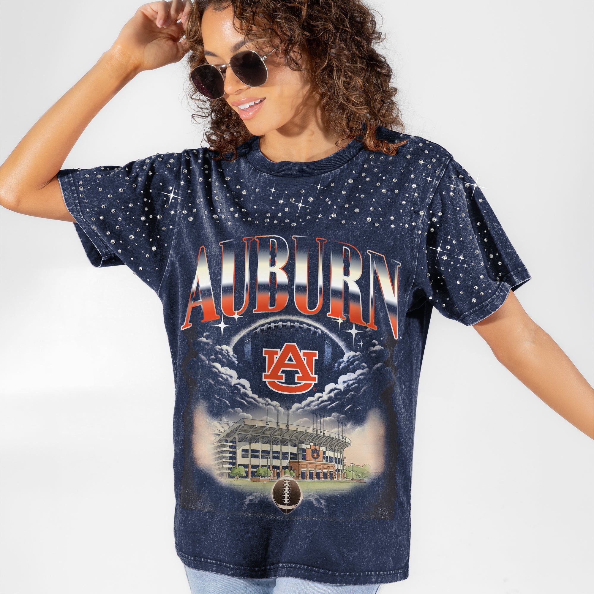 AUBURN TIGERS SKY'S THE LIMIT VINTAGE WASH RHINESTONE TEE