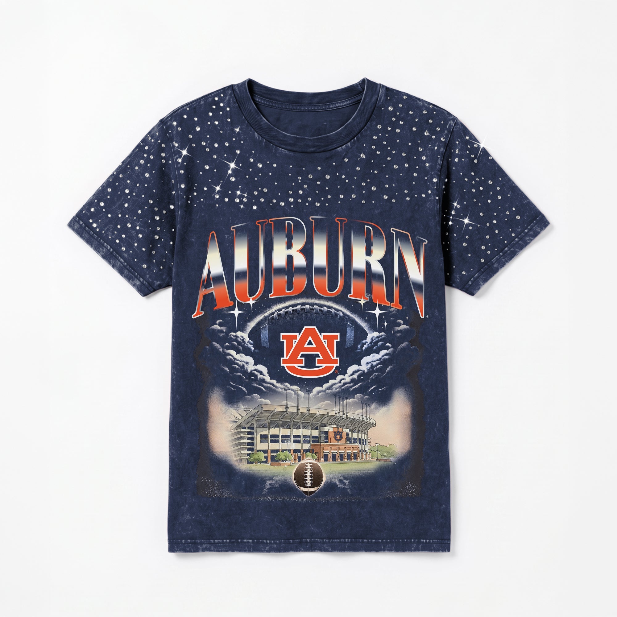 AUBURN TIGERS SKY'S THE LIMIT VINTAGE WASH RHINESTONE TEE