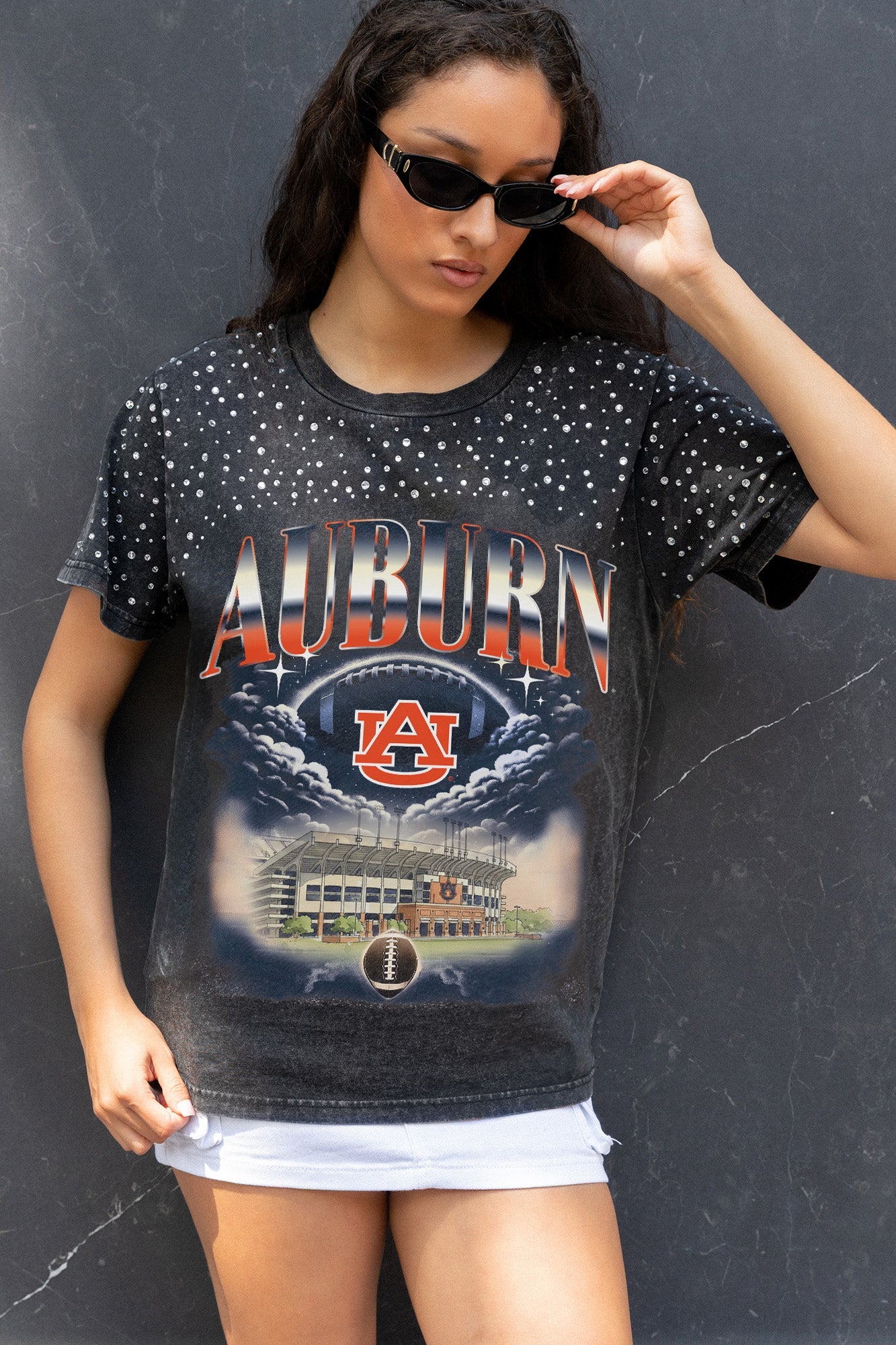 AUBURN TIGERS DREAM BIG VINTAGE WASH RHINESTONE TEE