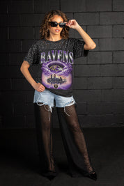 BALTIMORE RAVENS SKY'S THE LIMIT VINTAGE WASH RHINESTONE TEE
