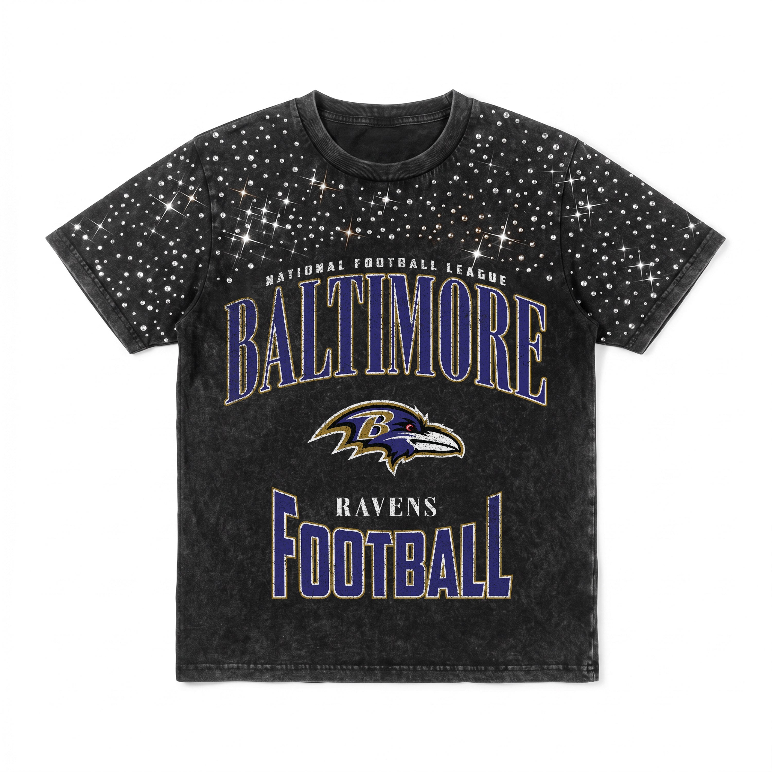 BALTIMORE RAVENS IN THE ZONE VINTAGE WASH RHINESTONE TEE