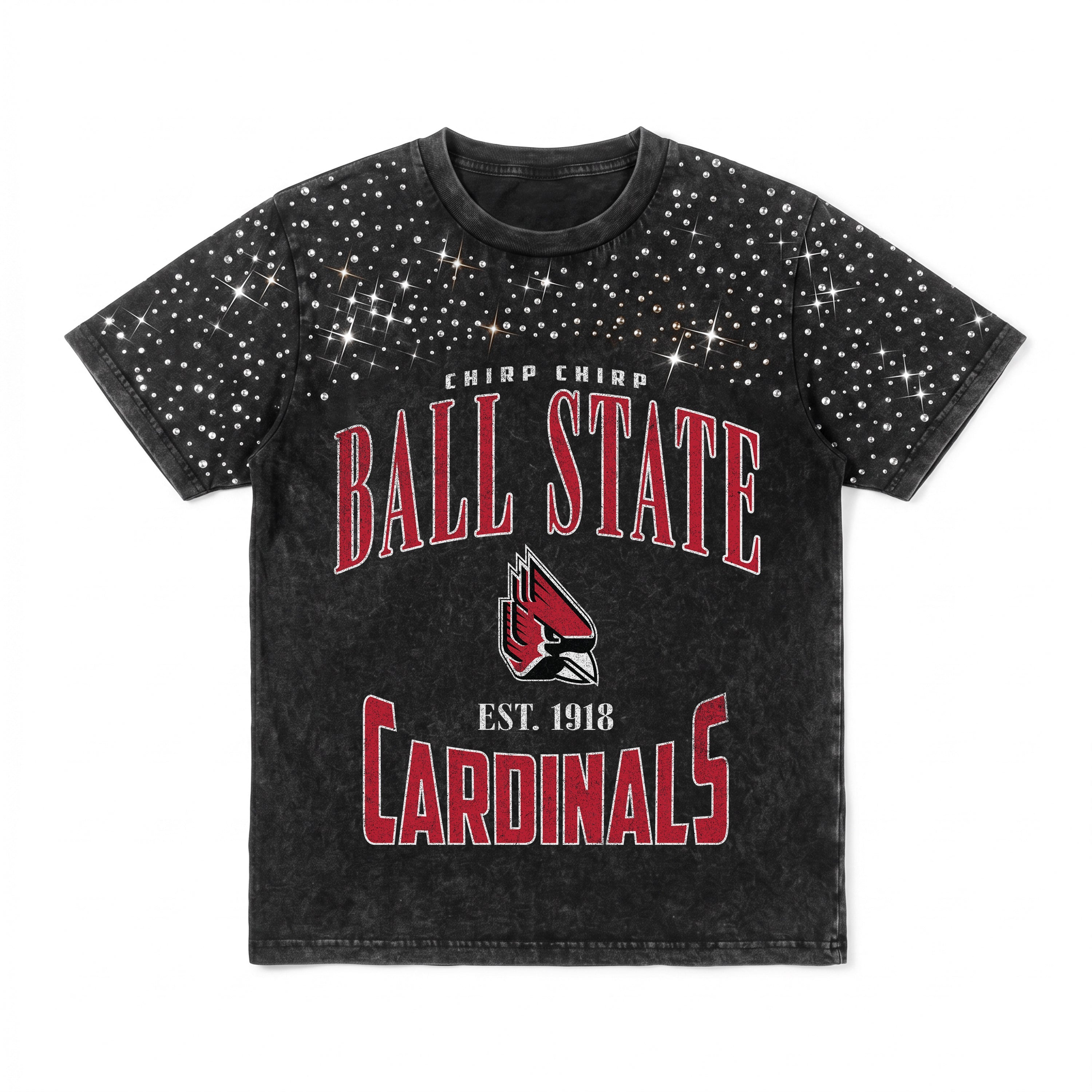 BALL STATE CARDINALS IN THE ZONE VINTAGE WASH RHINESTONE TEE