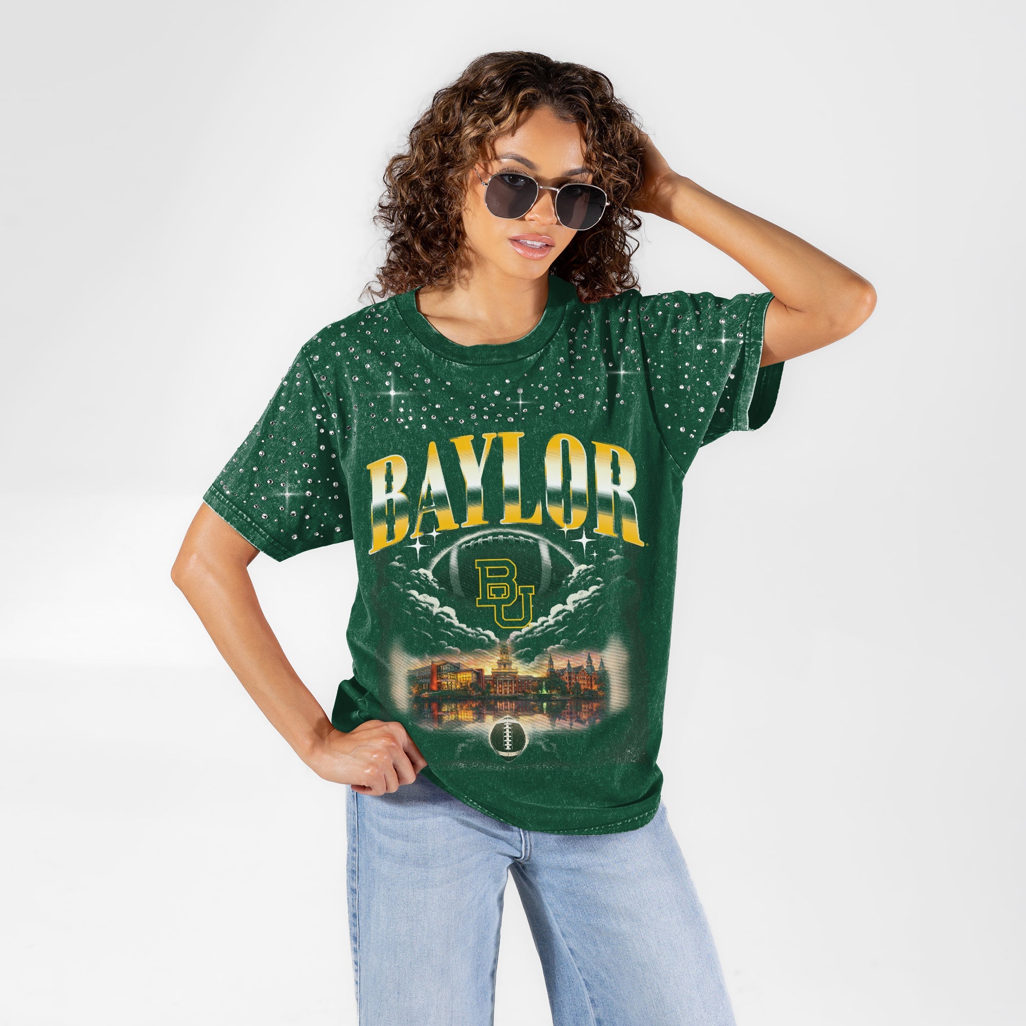 BAYLOR BEARS SKY'S THE LIMIT VINTAGE WASH RHINESTONE TEE