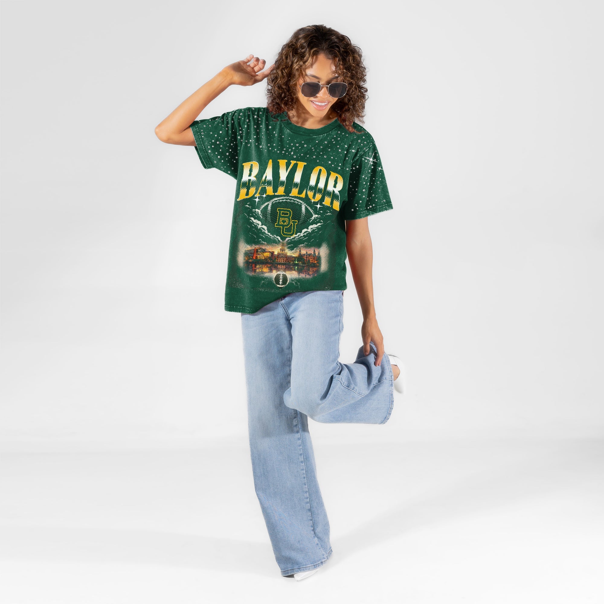 BAYLOR BEARS SKY'S THE LIMIT VINTAGE WASH RHINESTONE TEE