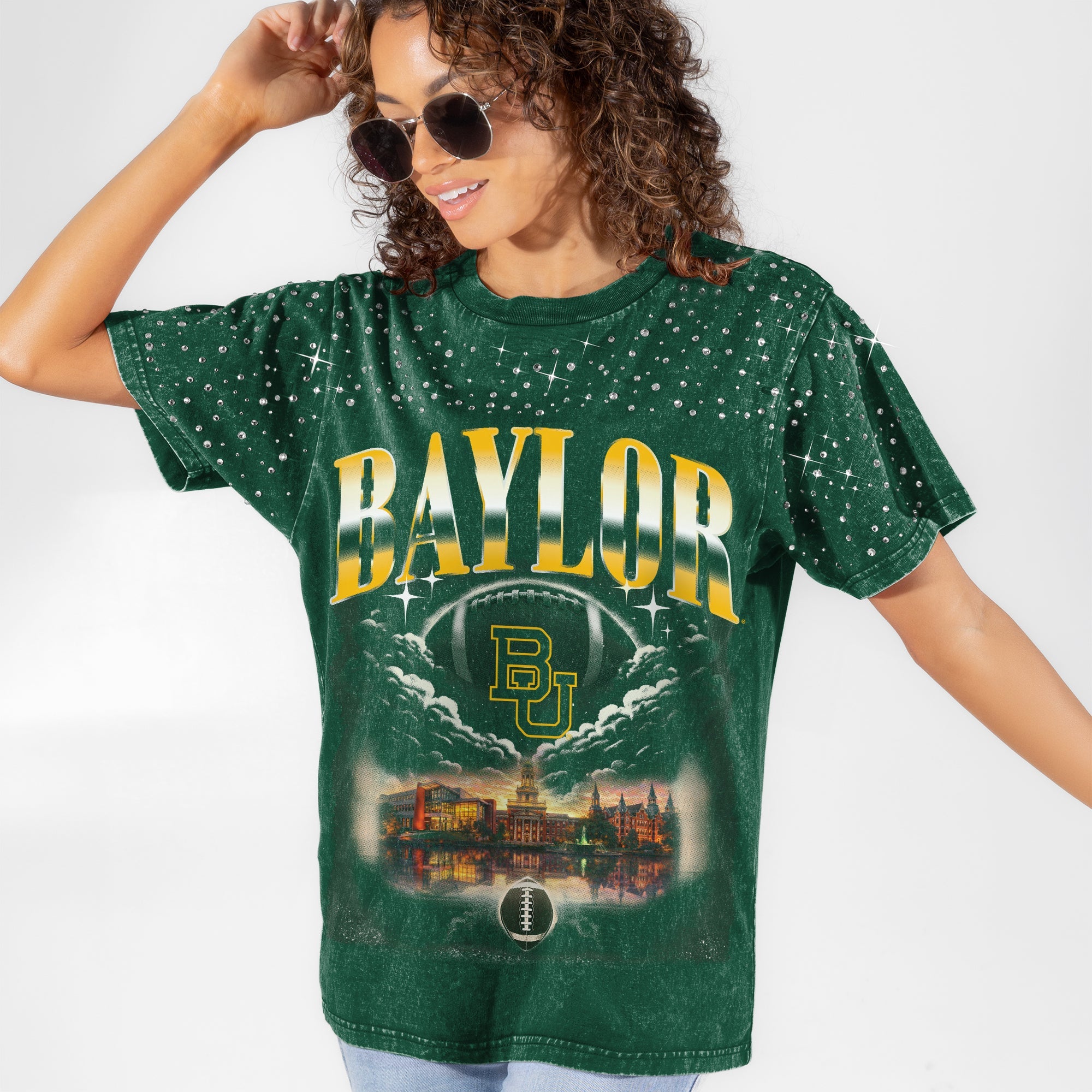 BAYLOR BEARS SKY'S THE LIMIT VINTAGE WASH RHINESTONE TEE