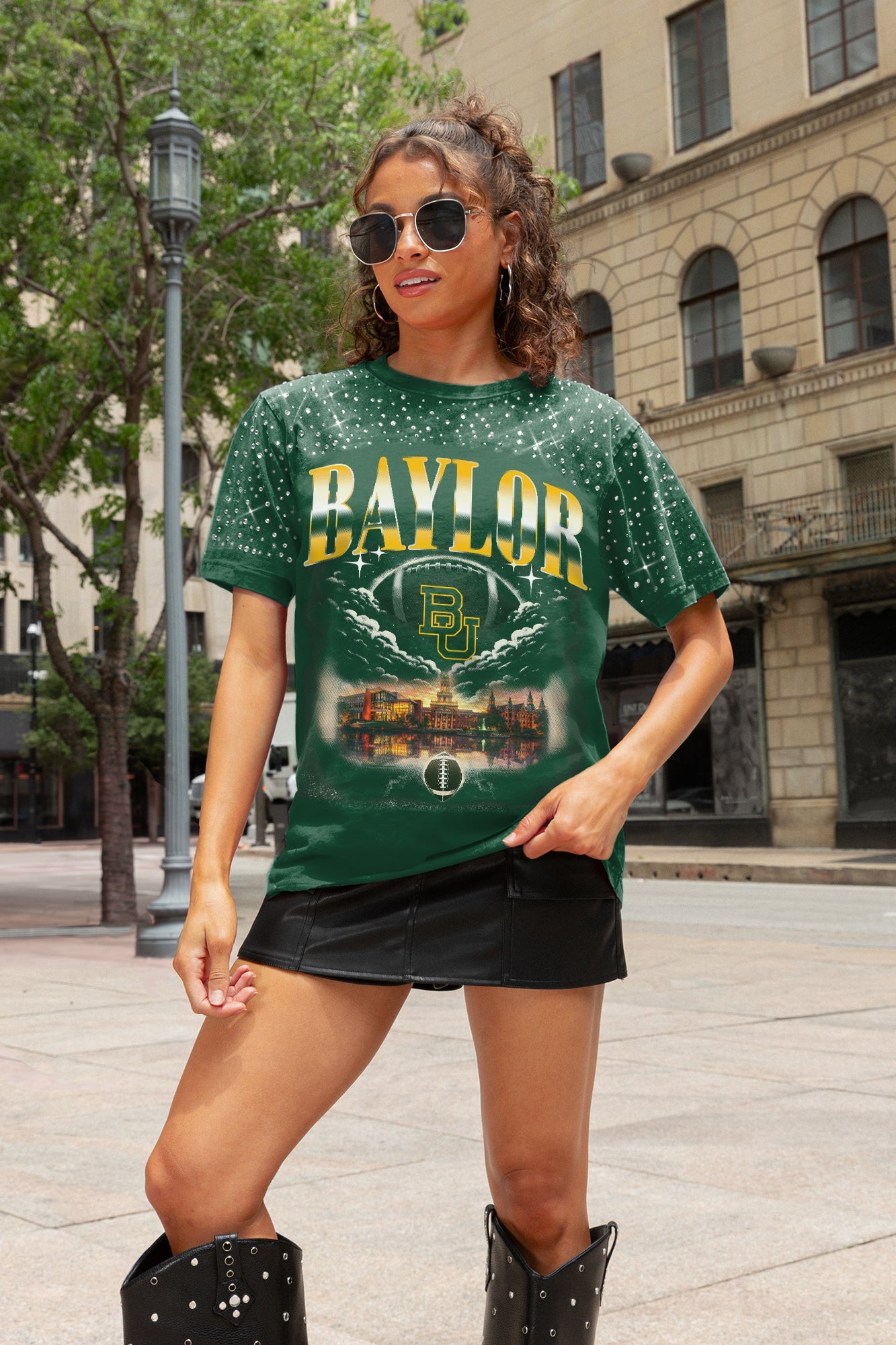 BAYLOR BEARS SKY'S THE LIMIT VINTAGE WASH RHINESTONE TEE