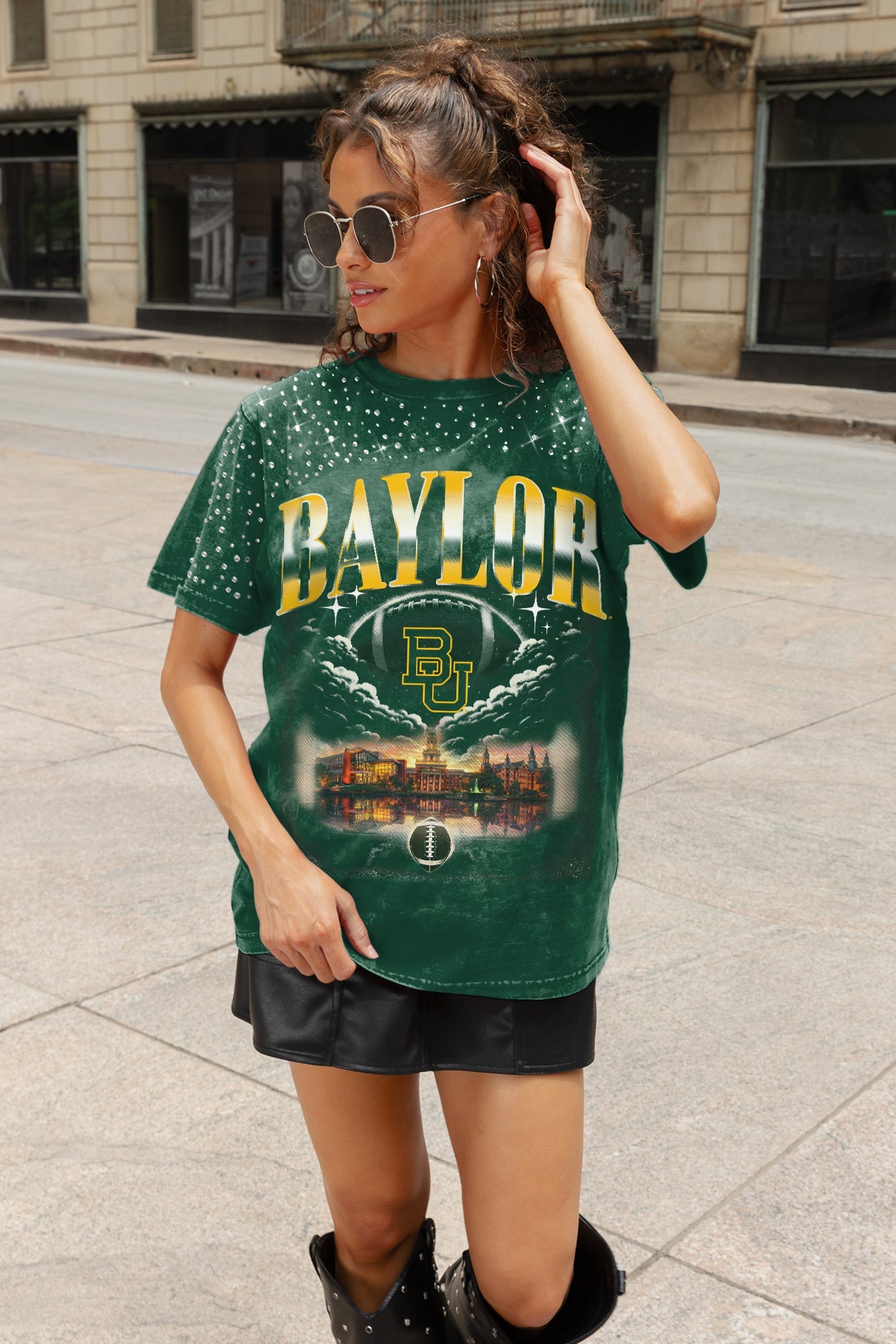 BAYLOR BEARS SKY'S THE LIMIT VINTAGE WASH RHINESTONE TEE