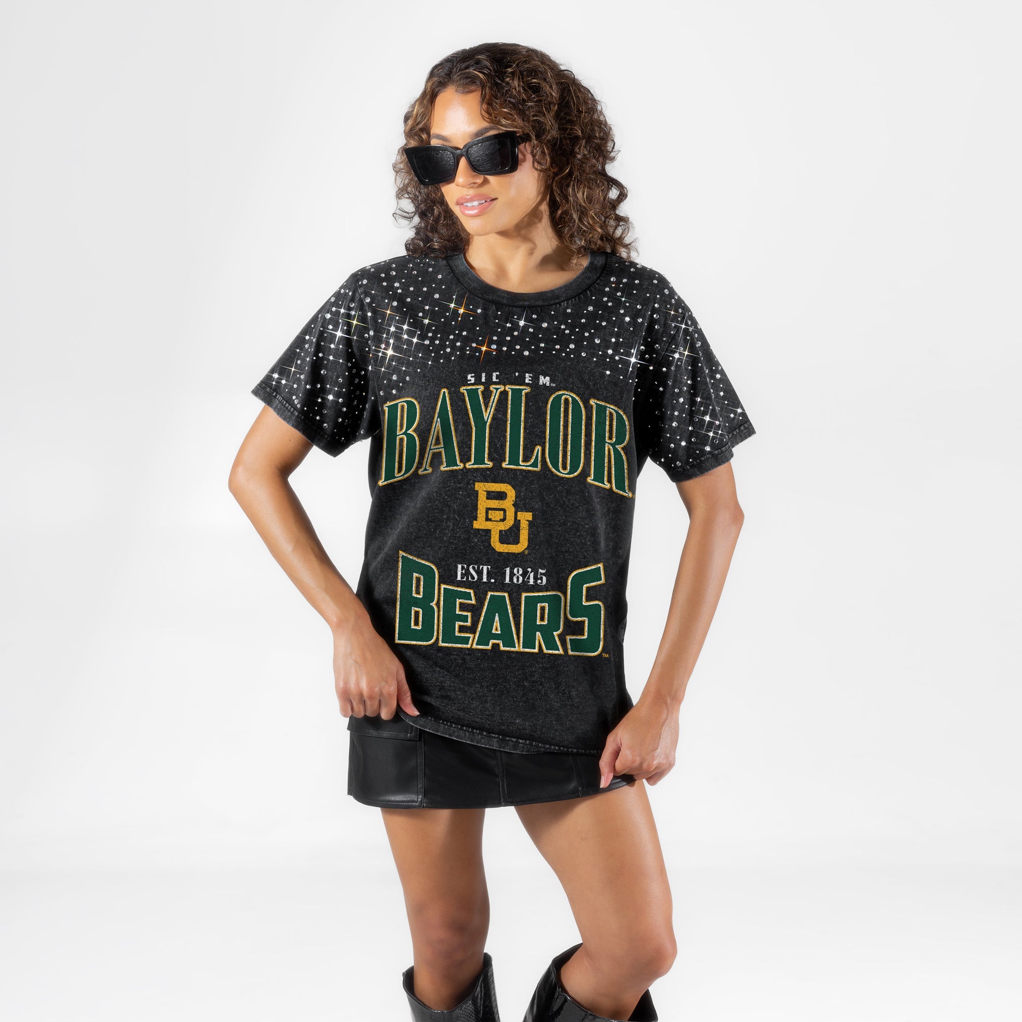 BAYLOR BEARS IN THE ZONE VINTAGE WASH RHINESTONE TEE