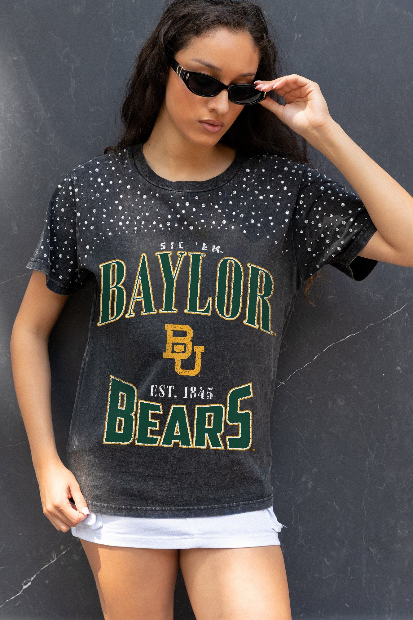 BAYLOR BEARS IN THE ZONE VINTAGE WASH RHINESTONE TEE