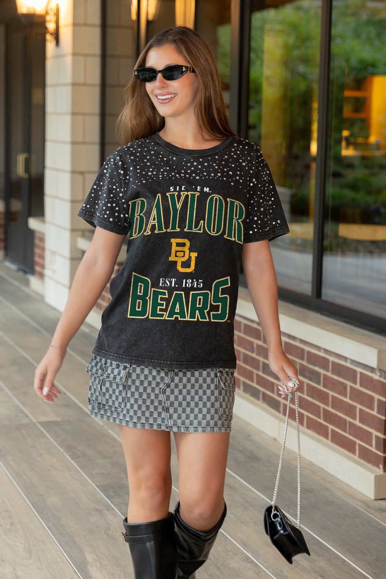BAYLOR BEARS IN THE ZONE VINTAGE WASH RHINESTONE TEE