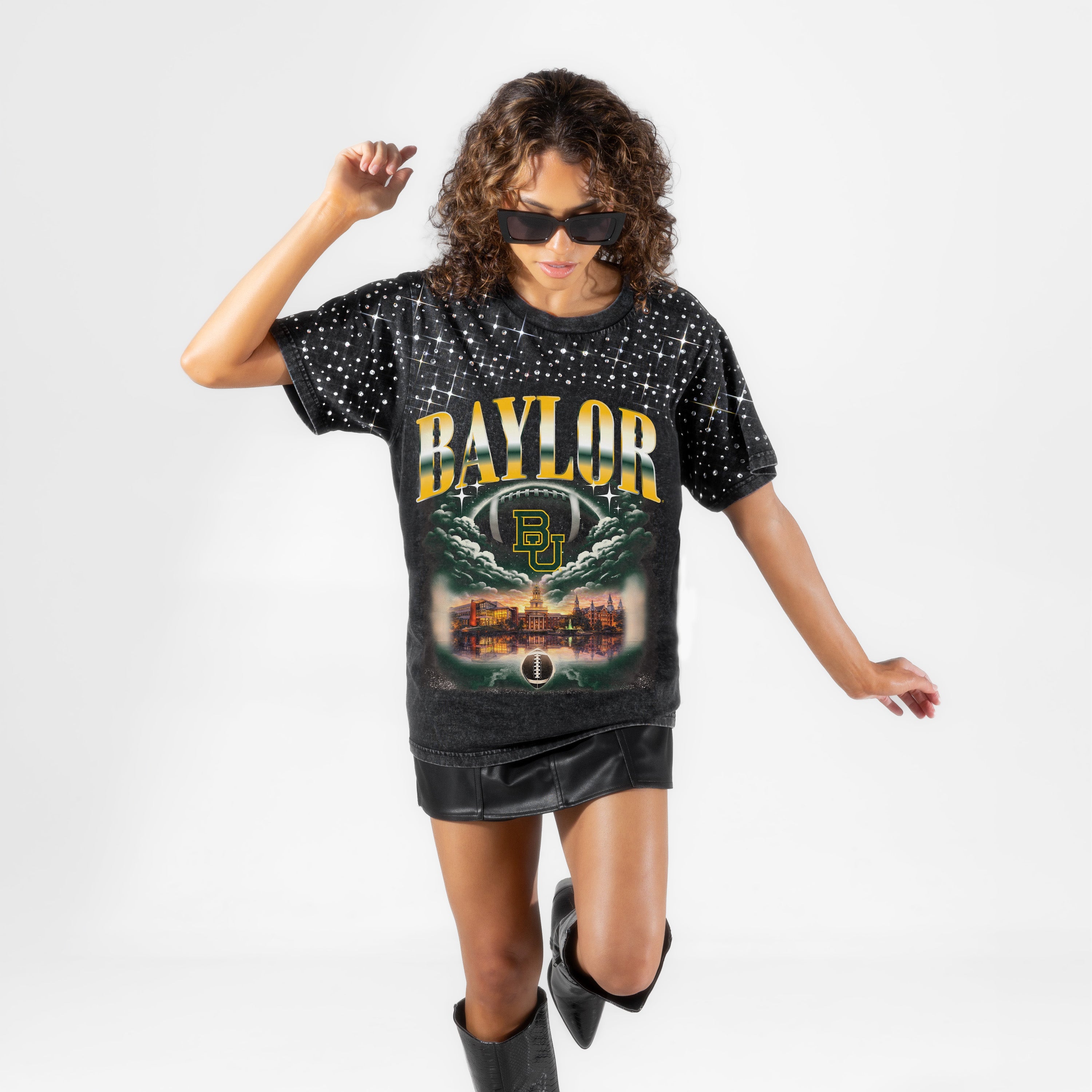 BAYLOR BEARS DREAM BIG VINTAGE WASH RHINESTONE TEE