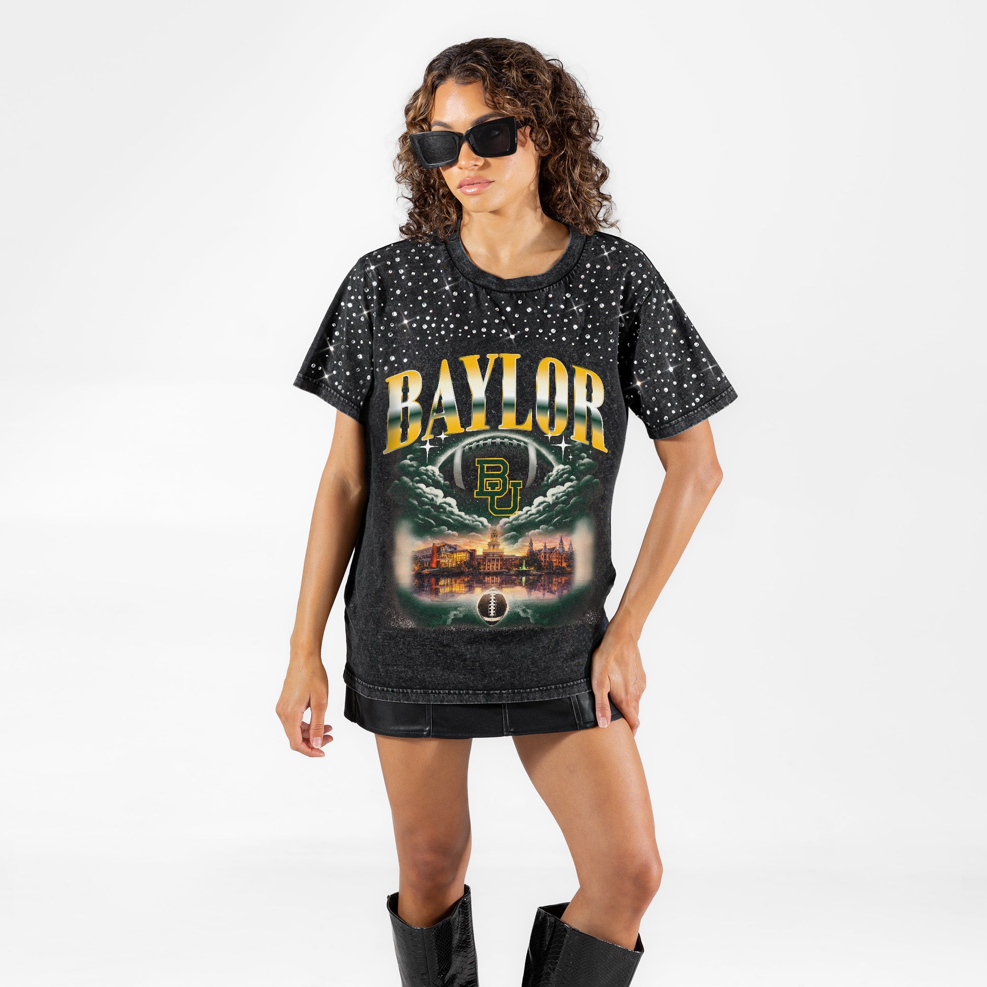 BAYLOR BEARS DREAM BIG VINTAGE WASH RHINESTONE TEE