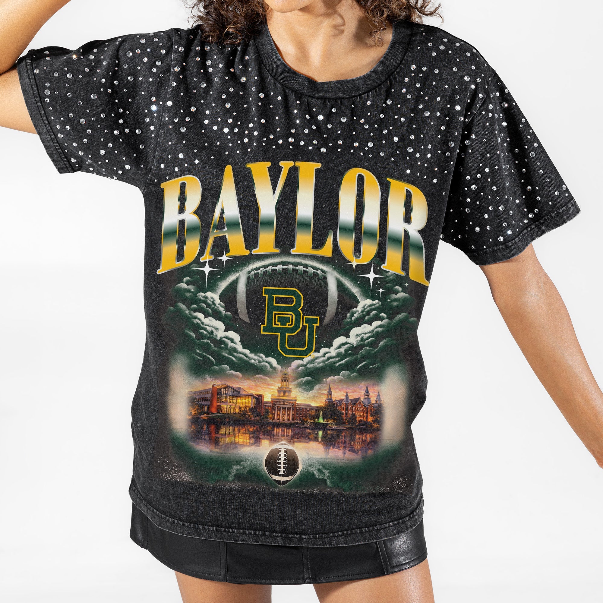 BAYLOR BEARS DREAM BIG VINTAGE WASH RHINESTONE TEE