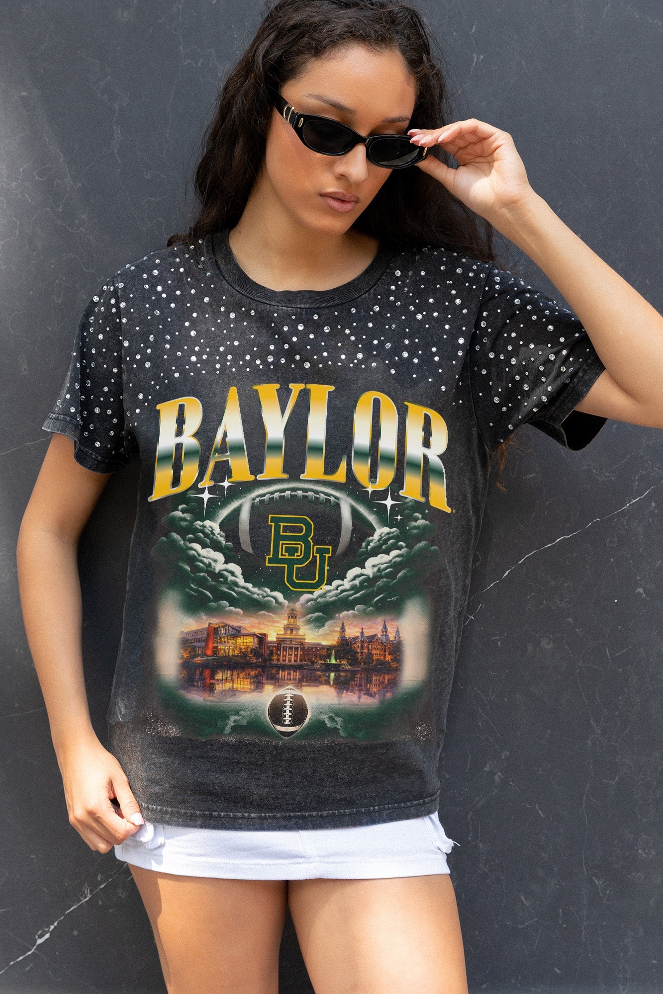 BAYLOR BEARS DREAM BIG VINTAGE WASH RHINESTONE TEE