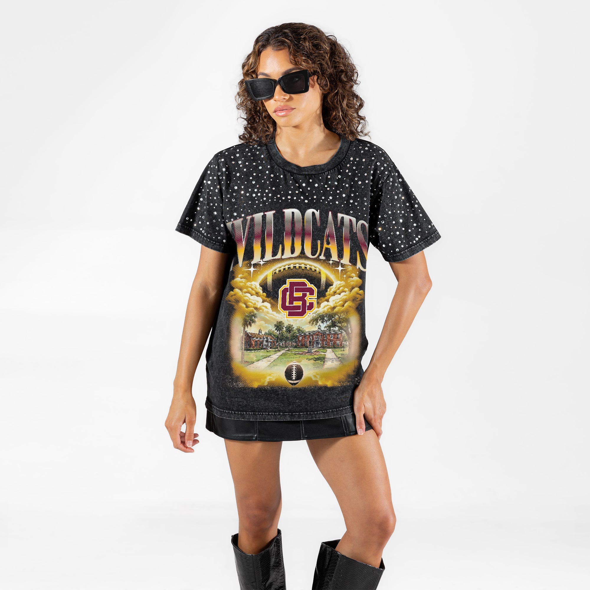 BETHUNE-COOKMAN WILDCATS SKY'S THE LIMIT VINTAGE WASH RHINESTONE TEE