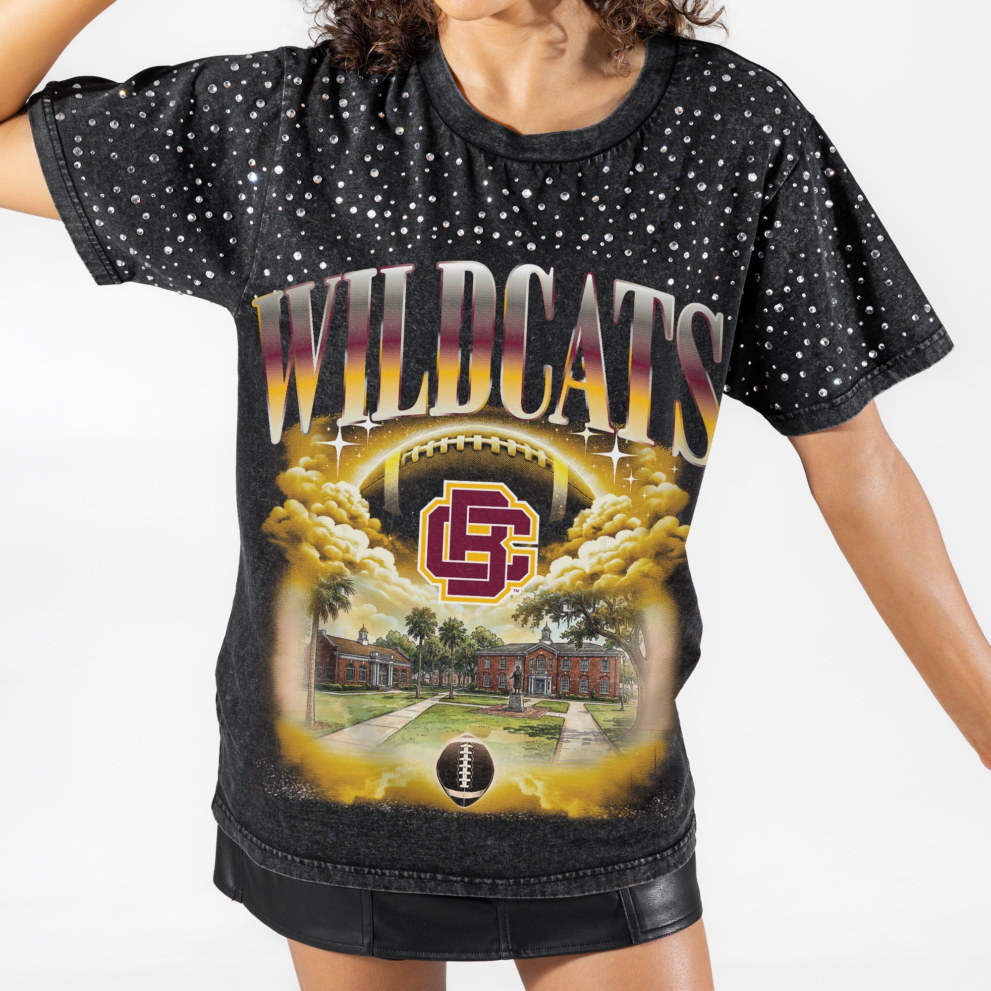BETHUNE-COOKMAN WILDCATS SKY'S THE LIMIT VINTAGE WASH RHINESTONE TEE