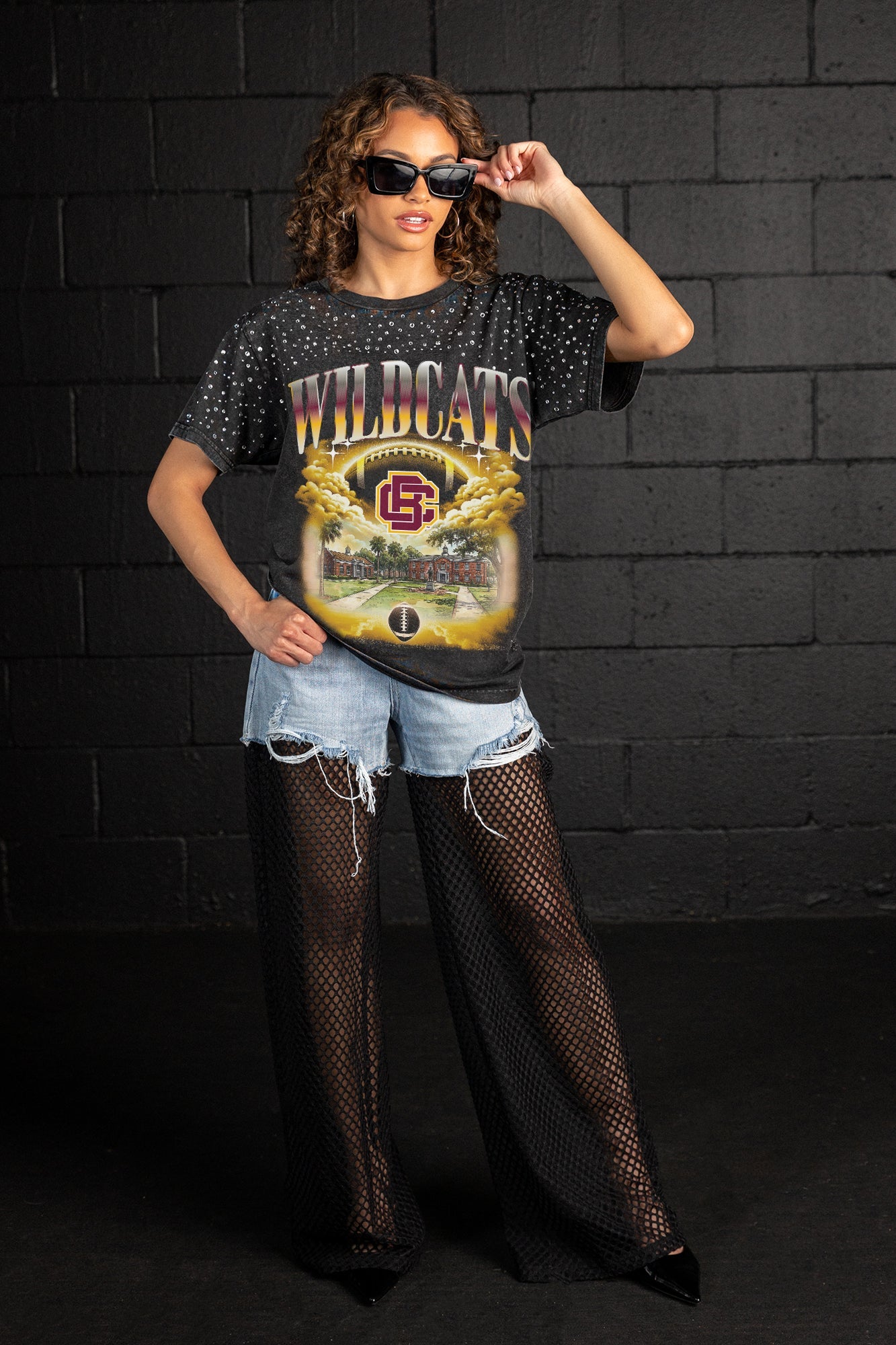 BETHUNE-COOKMAN WILDCATS SKY'S THE LIMIT VINTAGE WASH RHINESTONE TEE