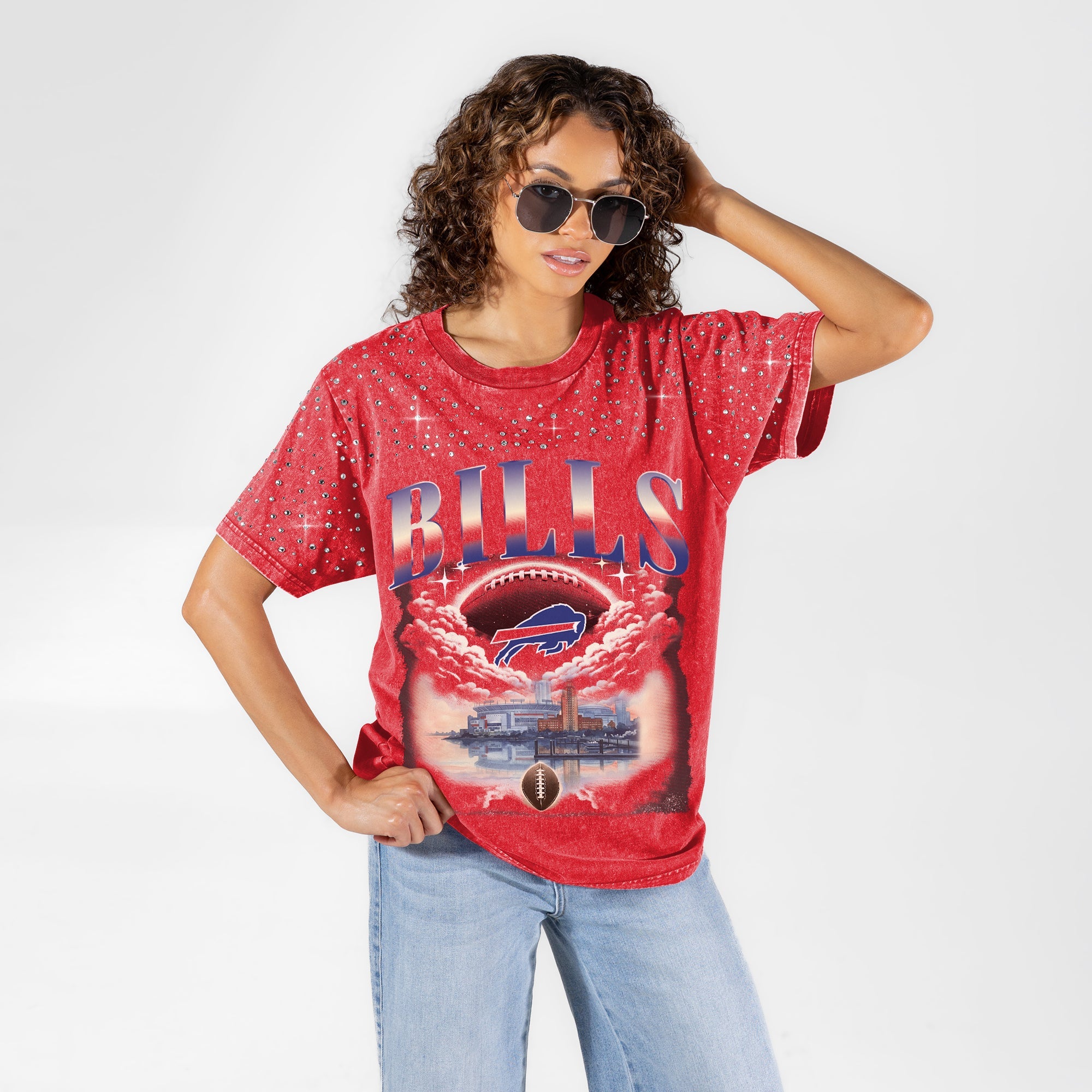 BUFFALO BILLS SKY'S THE LIMIT VINTAGE WASH RHINESTONE TEE