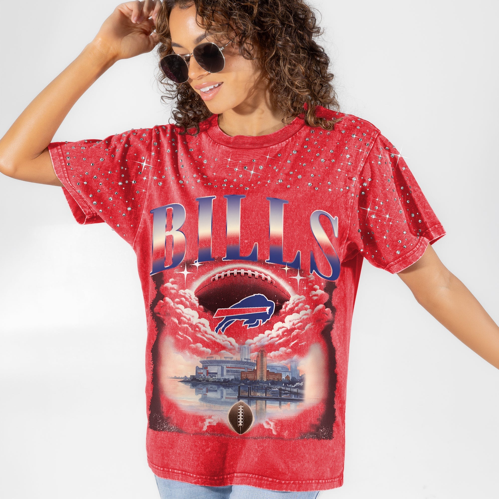 BUFFALO BILLS SKY'S THE LIMIT VINTAGE WASH RHINESTONE TEE