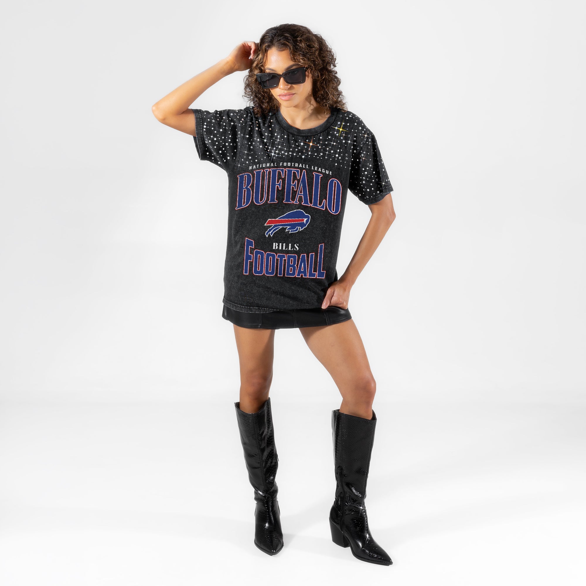 BUFFALO BILLS IN THE ZONE VINTAGE WASH RHINESTONE TEE