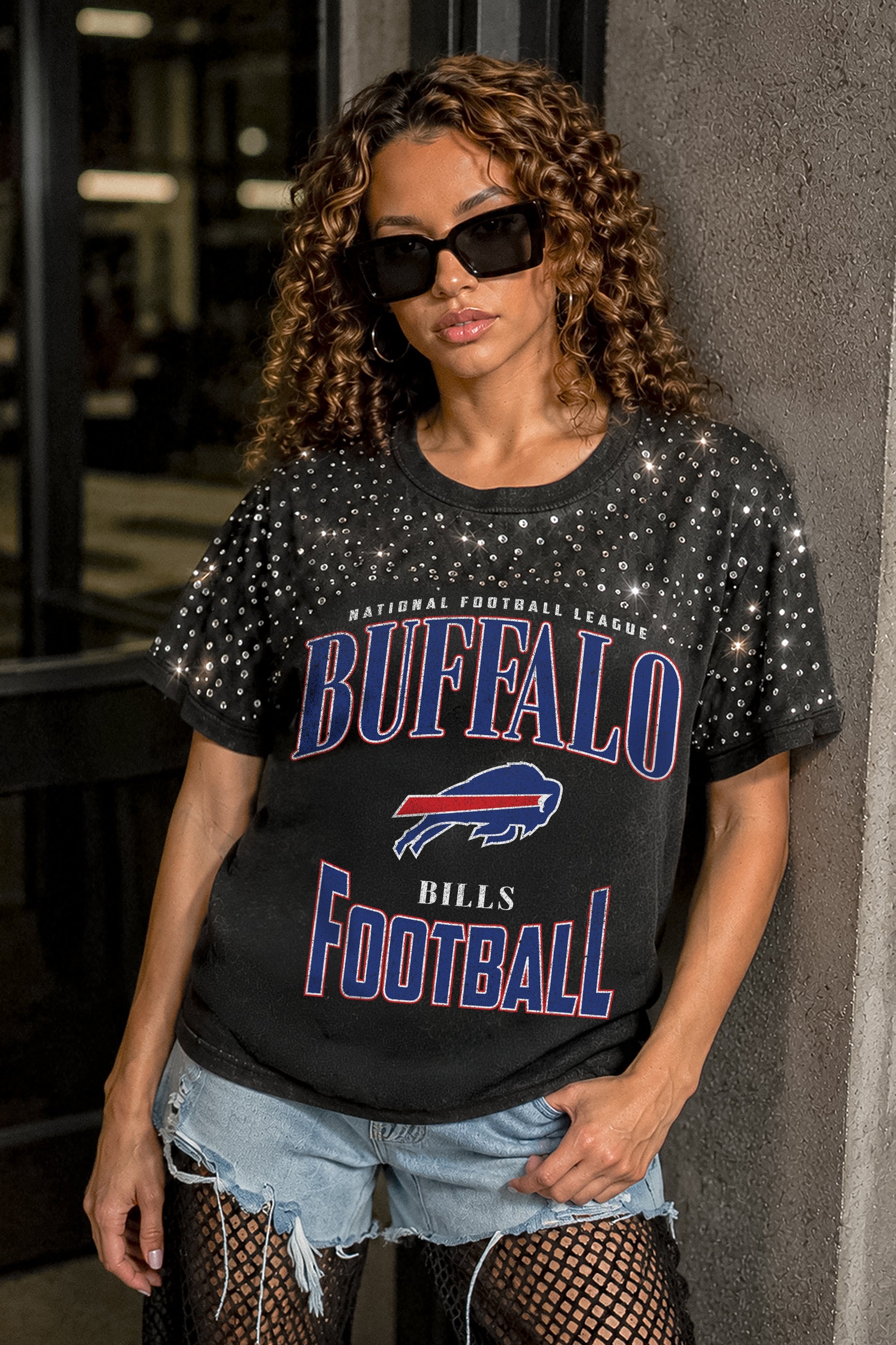BUFFALO BILLS IN THE ZONE VINTAGE WASH RHINESTONE TEE