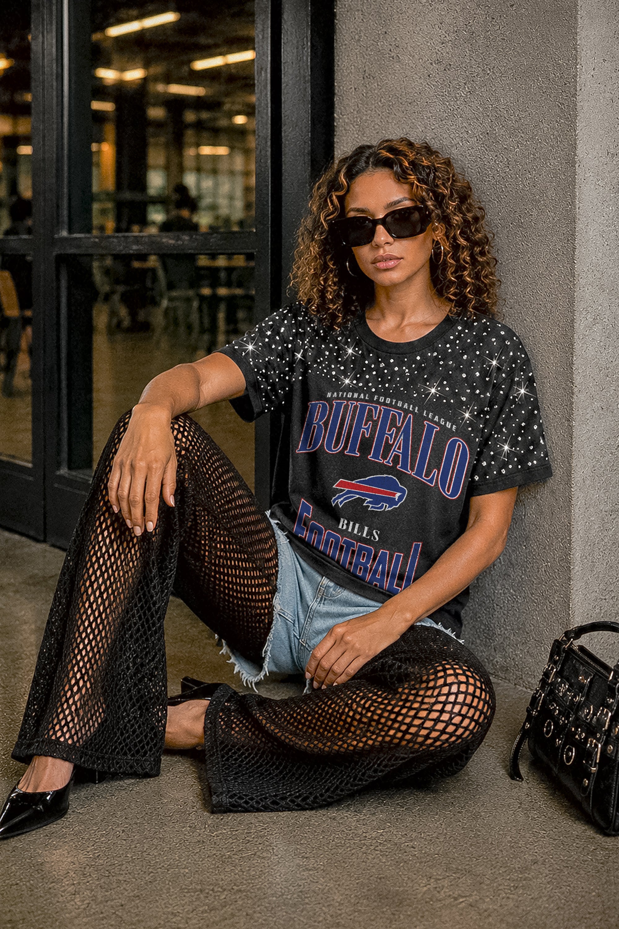 BUFFALO BILLS IN THE ZONE VINTAGE WASH RHINESTONE TEE