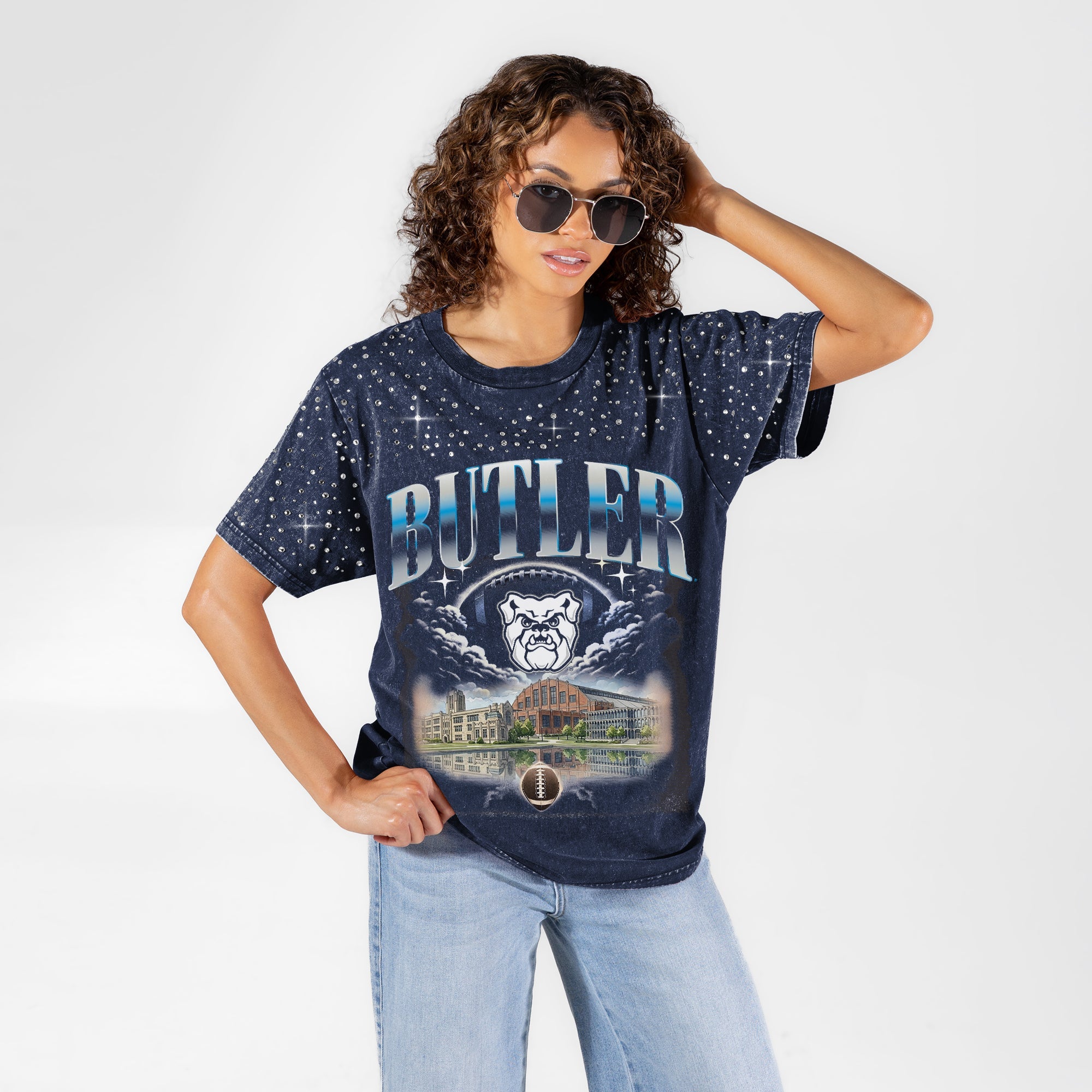 BUTLER BULLDOGS SKY'S THE LIMIT VINTAGE WASH RHINESTONE TEE