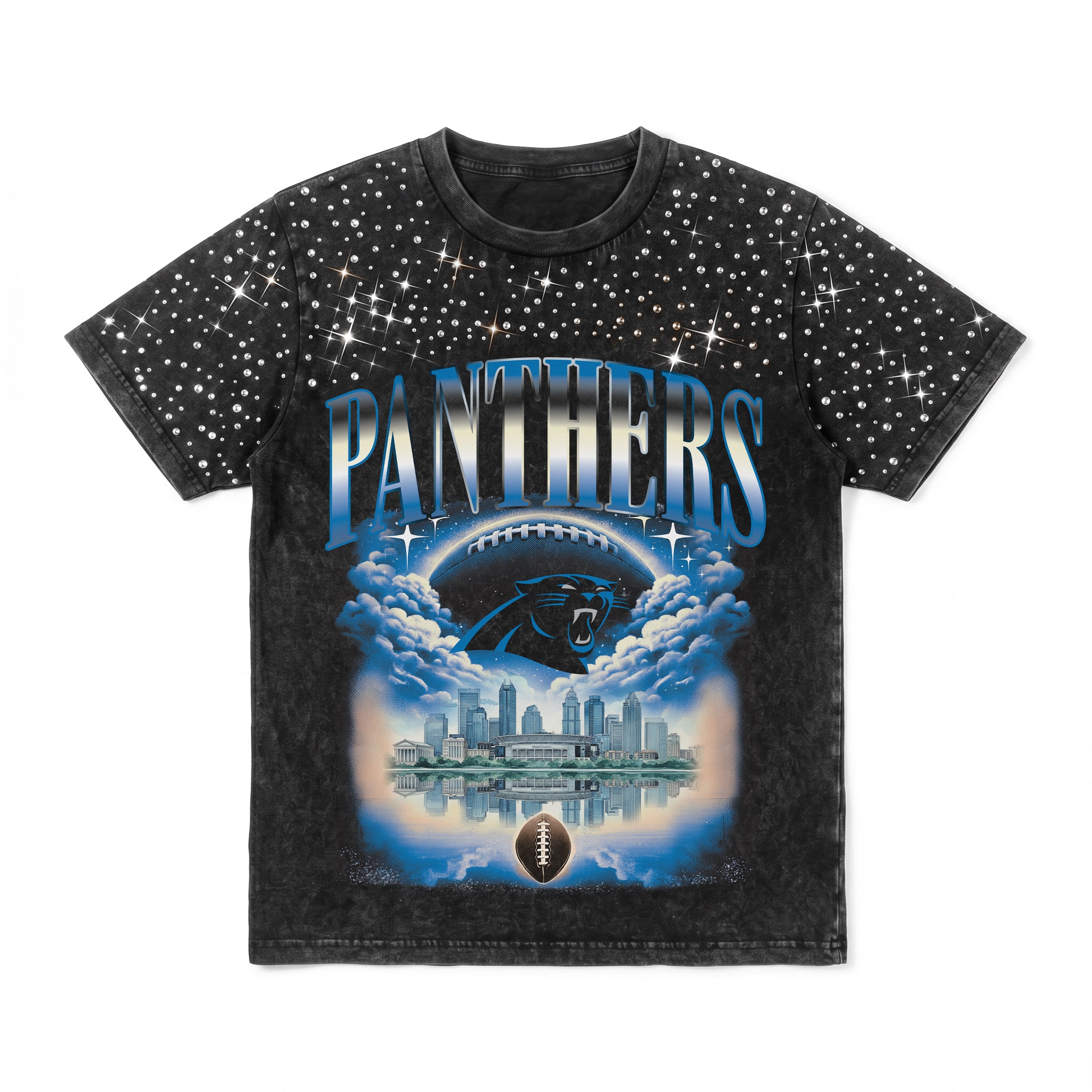 CAROLINA PANTHERS SKY'S THE LIMIT VINTAGE WASH RHINESTONE TEE