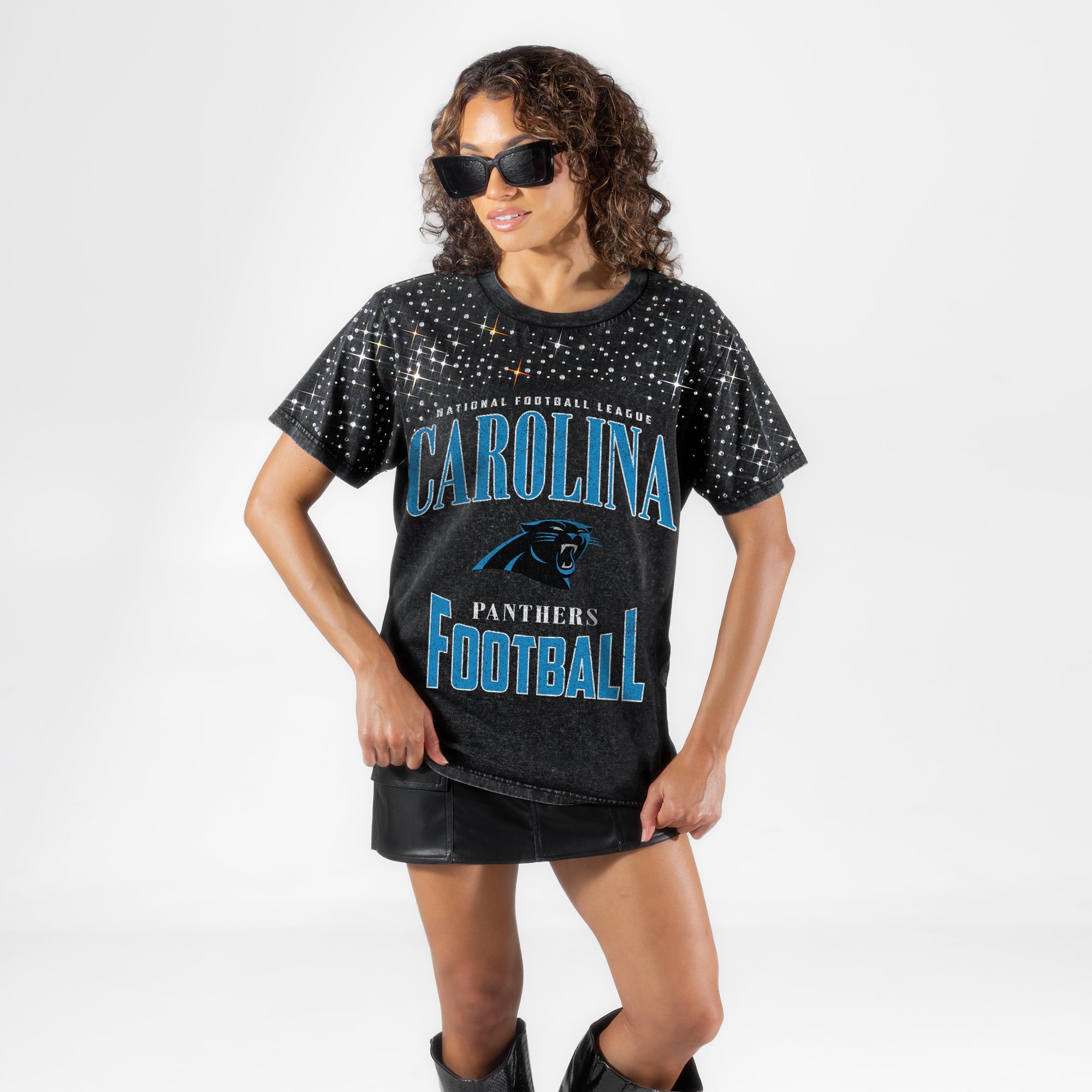 CAROLINA PANTHERS IN THE ZONE VINTAGE WASH RHINESTONE TEE