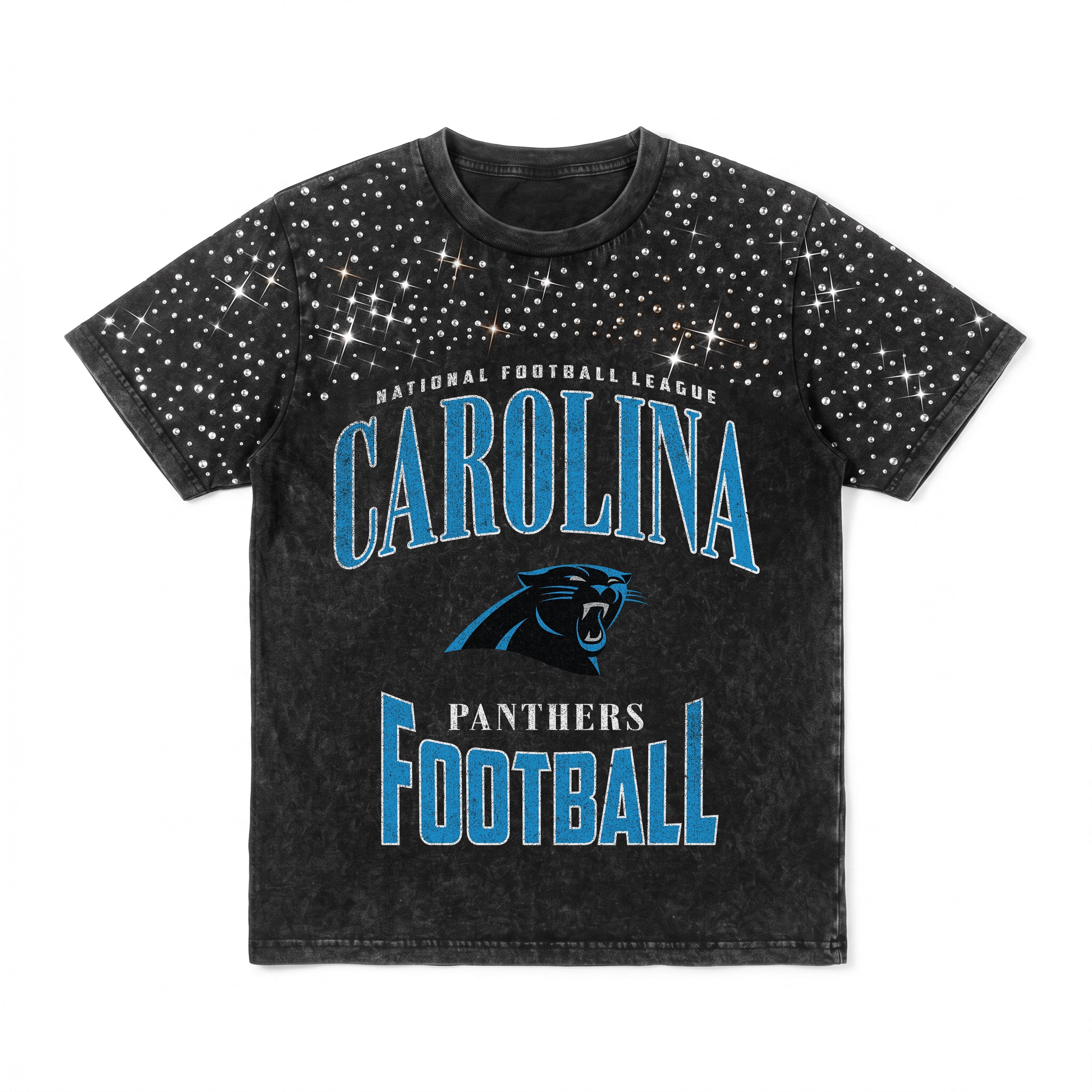 CAROLINA PANTHERS IN THE ZONE VINTAGE WASH RHINESTONE TEE