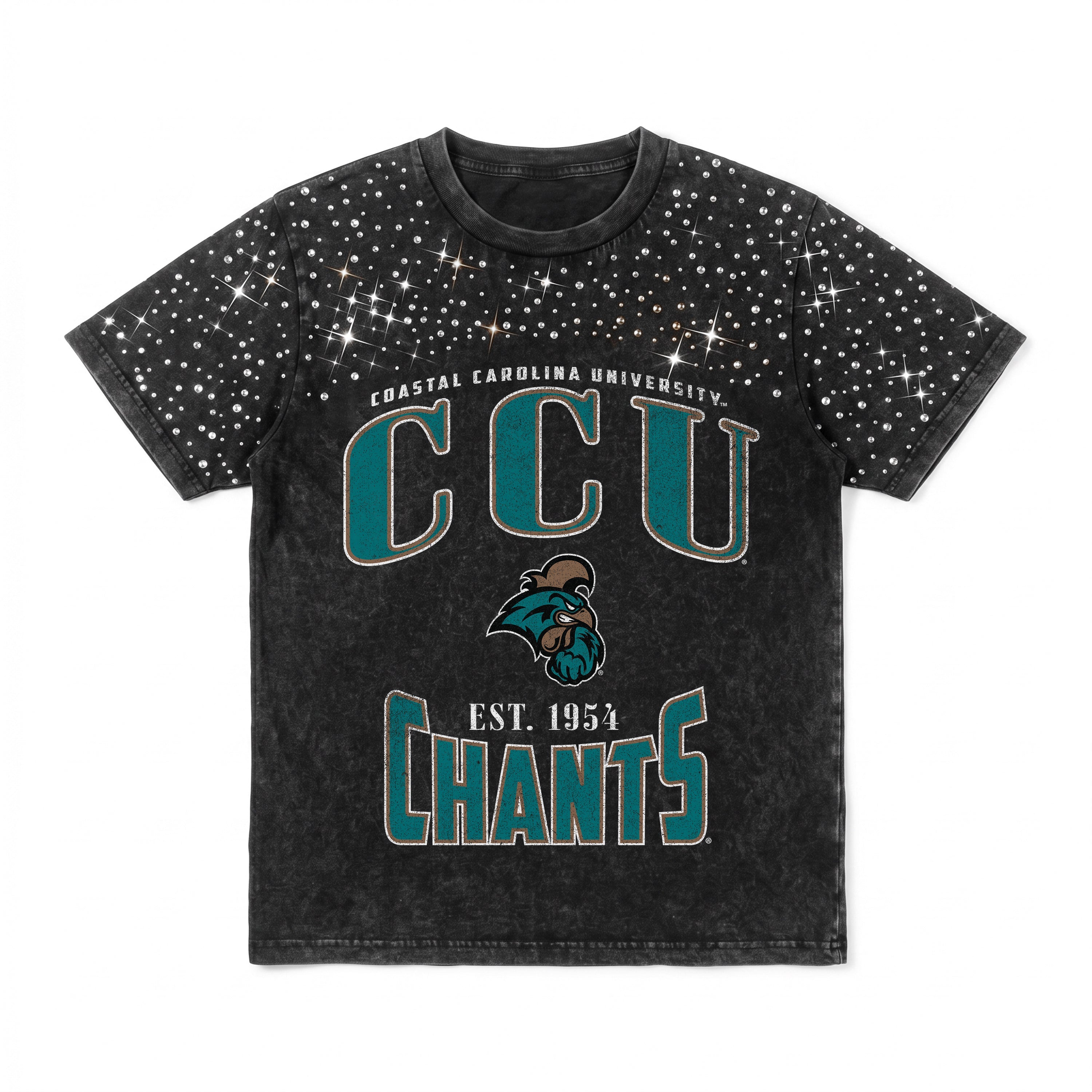 COASTAL CAROLINA CHANTICLEERS IN THE ZONE VINTAGE WASH RHINESTONE TEE